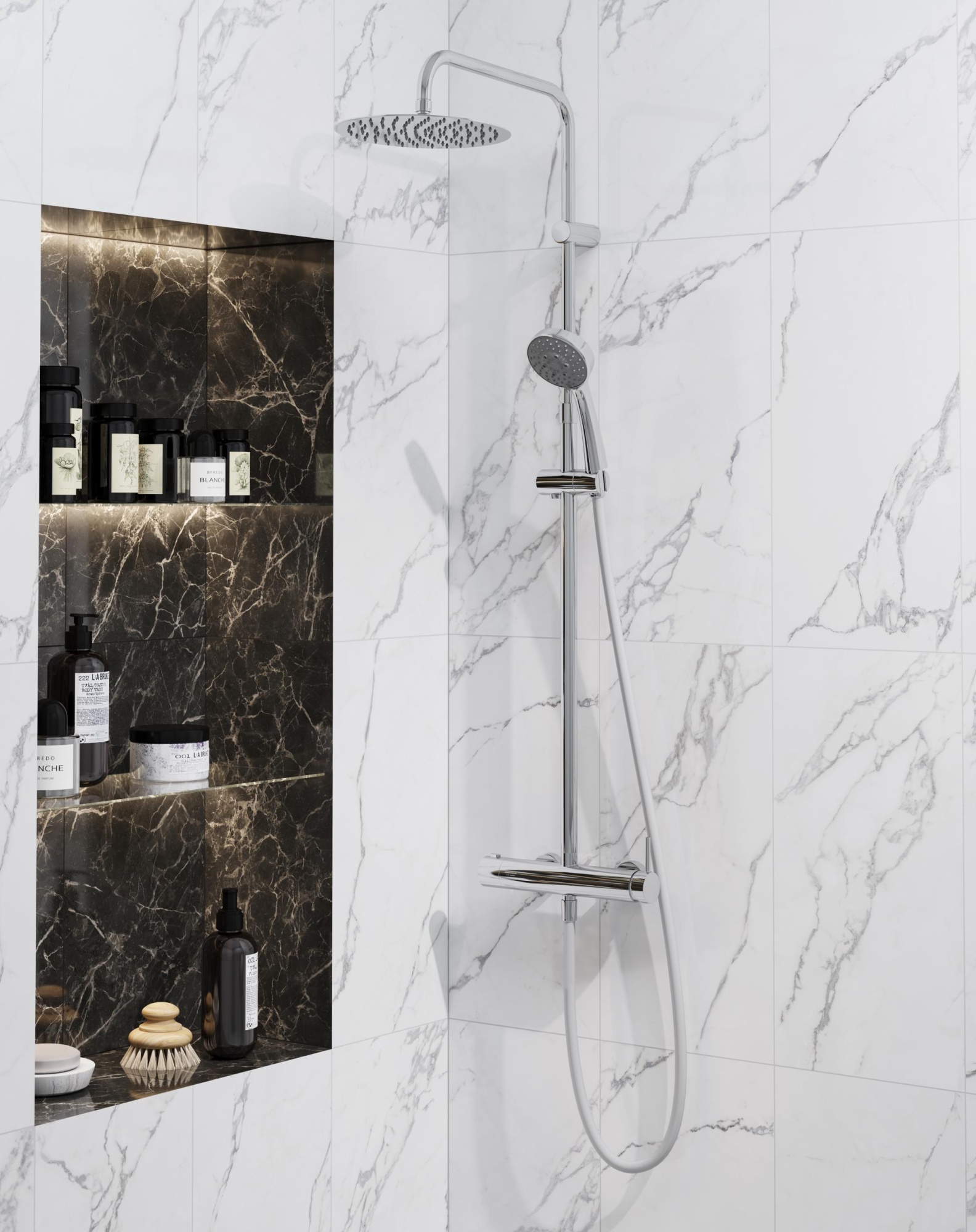 Душевая колонна NOTA на 2 потока с механическим смесителем с  ручным душем на 5 режимов, хром