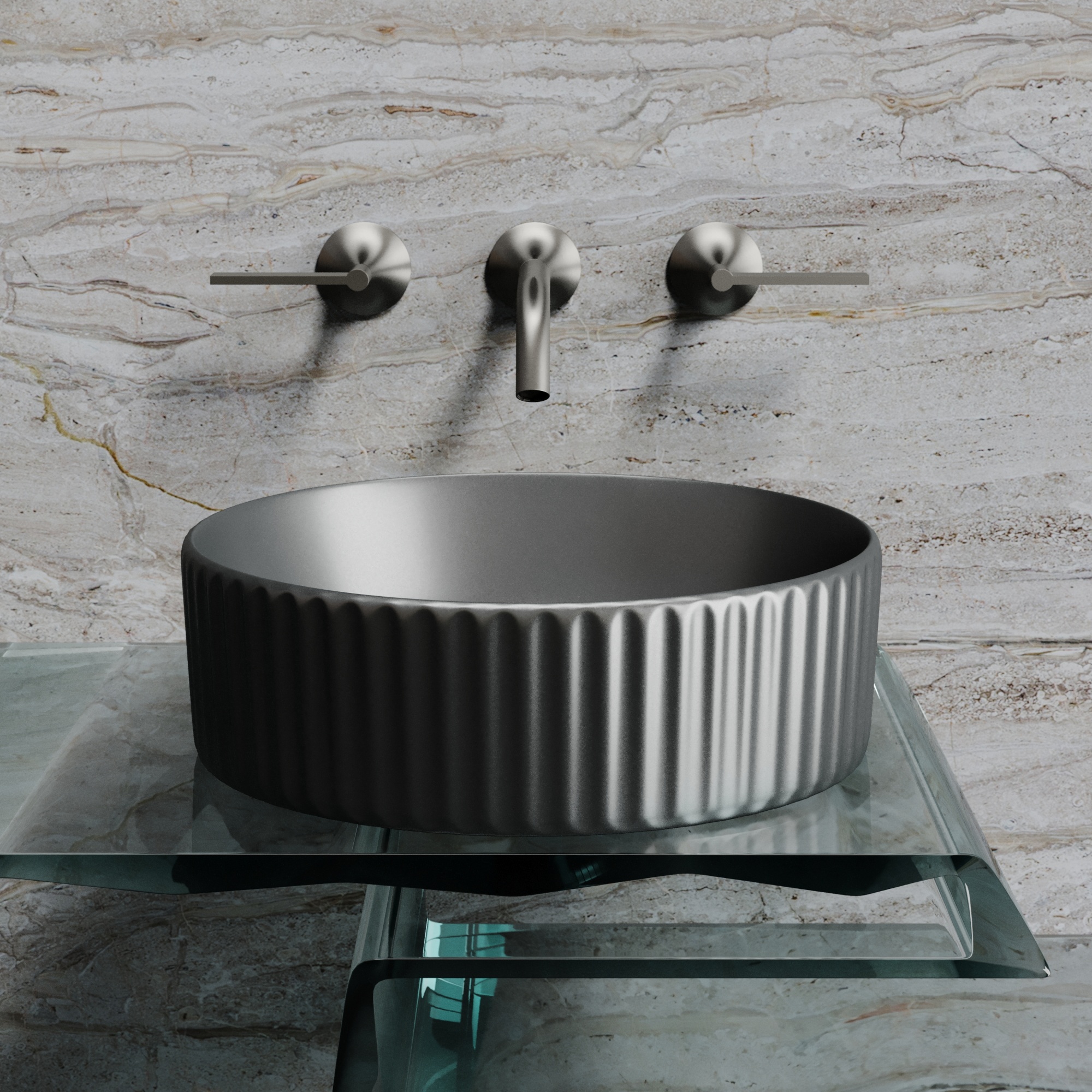 Умывальник чаша накладная круглая (цвет Темный Антрацит Матовый) Element 360*360*115мм, CN6057MDH