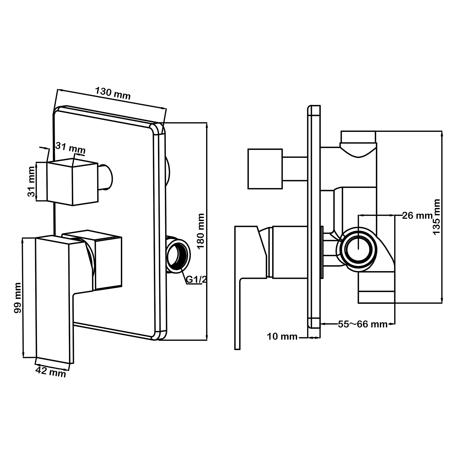 Душевой комплект со встраиваемым смесителем и верхним душем Swedbe Platta 5540