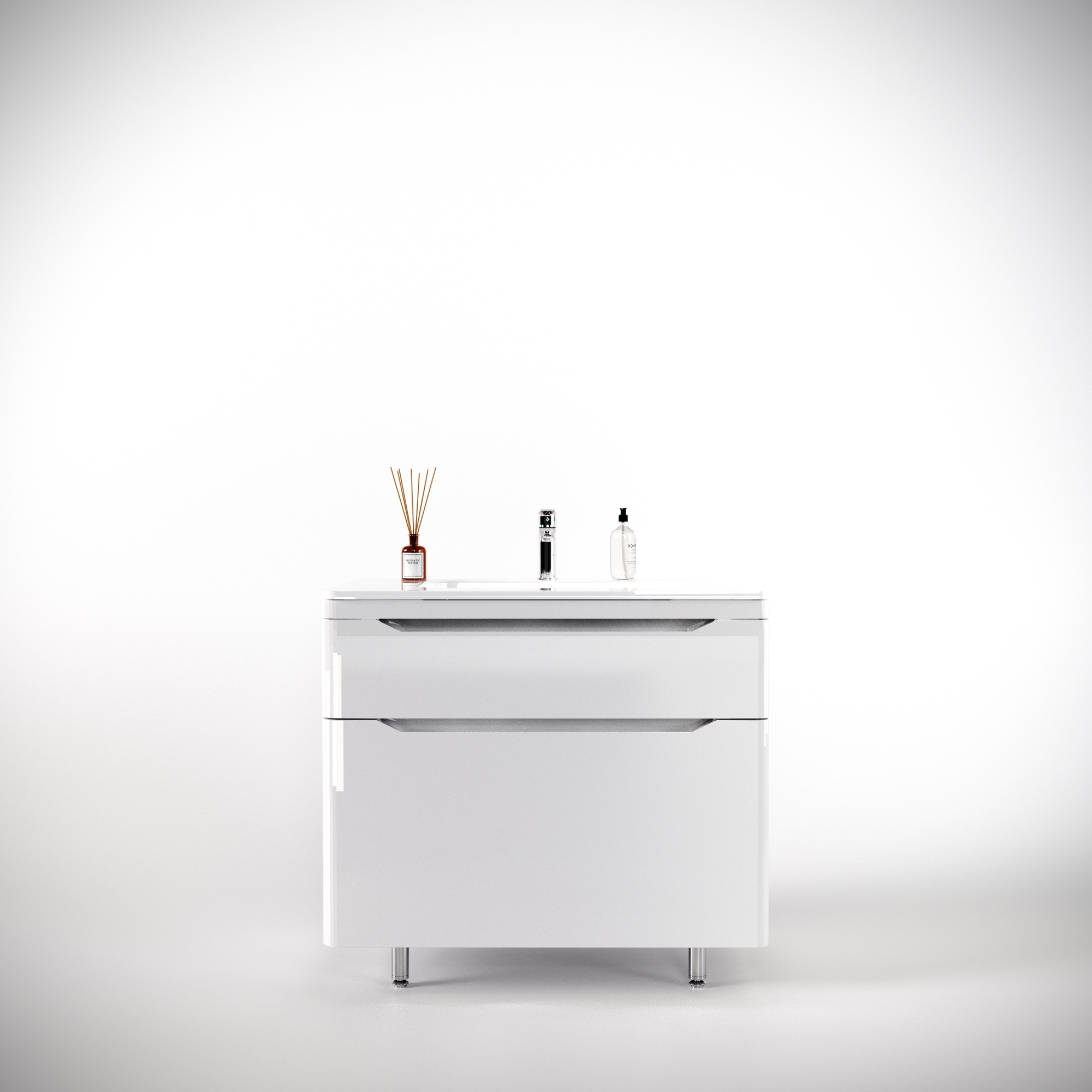 Тумба напольная "Марелла 90" (2 ящ.) Люкс антискрейтч белый глянец, PLUS