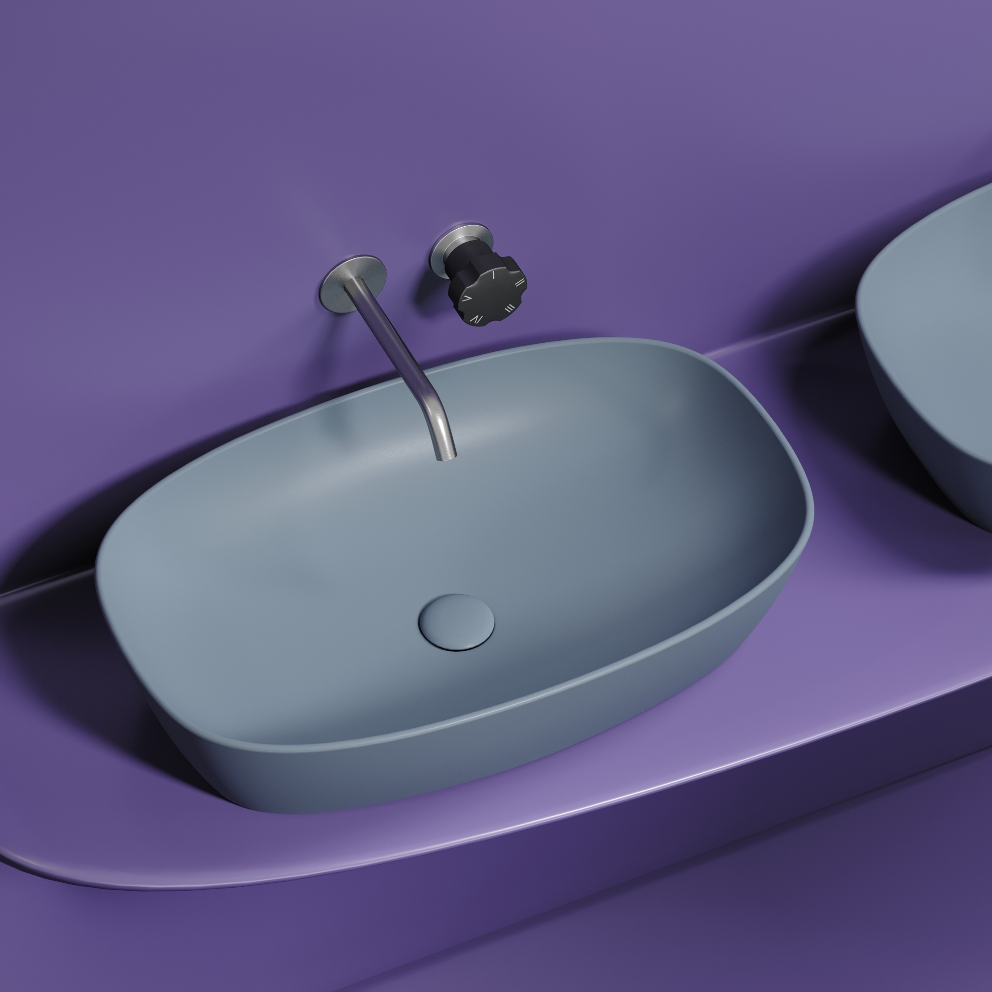 Умывальник чаша накладная овальная (цвет Серо-Голубой Матовый) Element 600*380*138мм, CN6049MHL