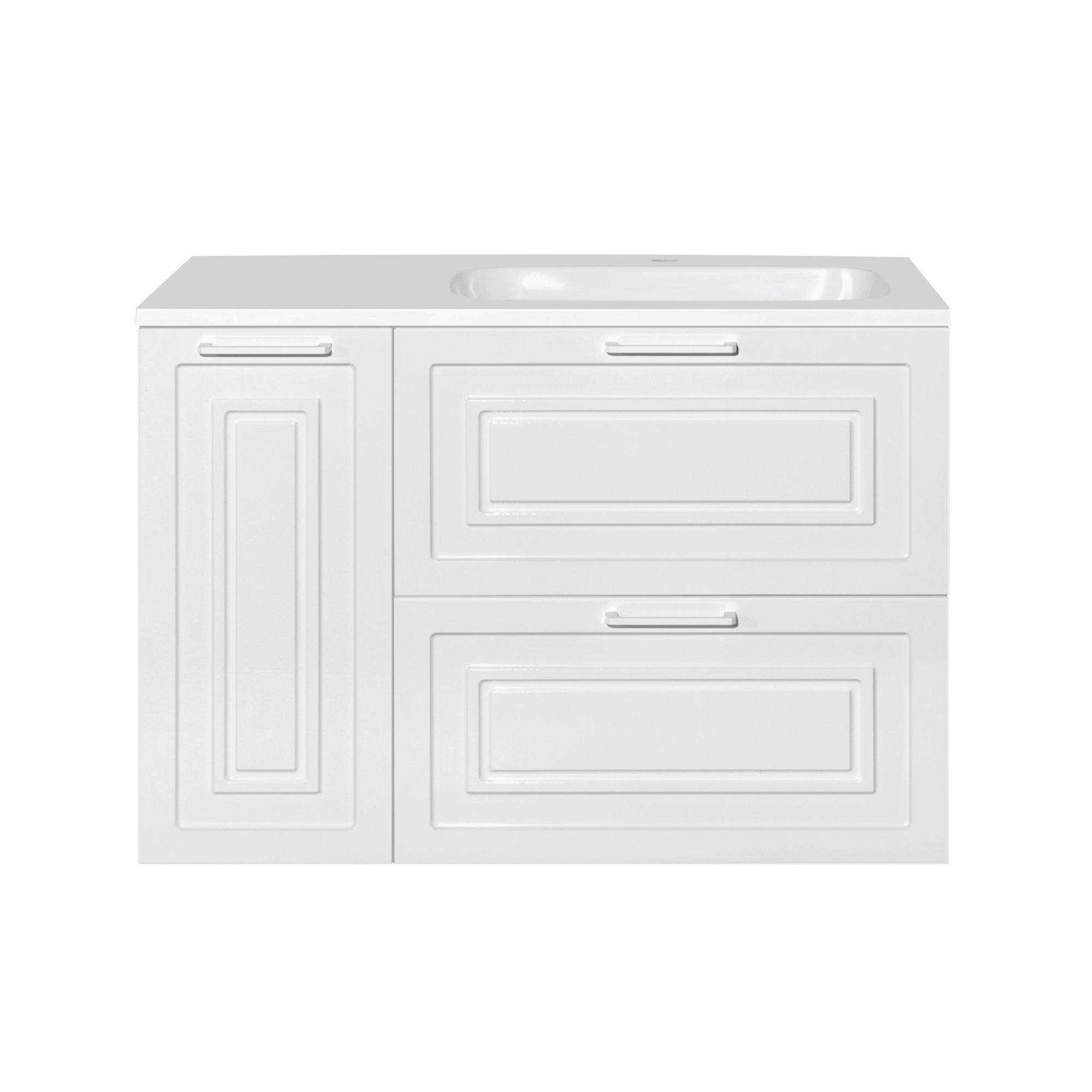 Тумба с раковиной универсальная "Альба" (2 ящ./корзина) Барселона 90 Правая, Люкс, белый, PLUS