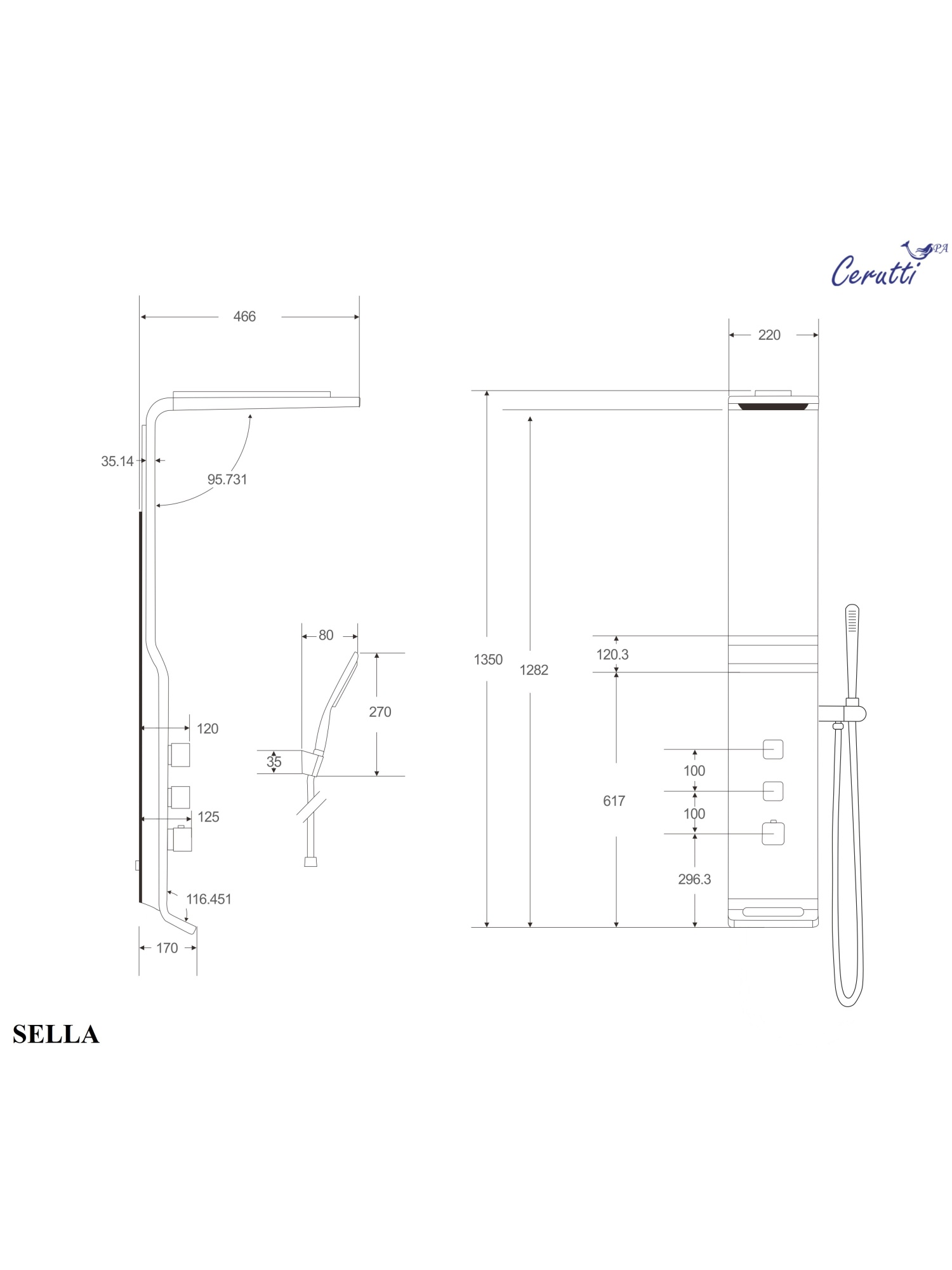 Панель SELLA B душевая из нержавеющей стали Cerutti SPA CT8989, цвет черный