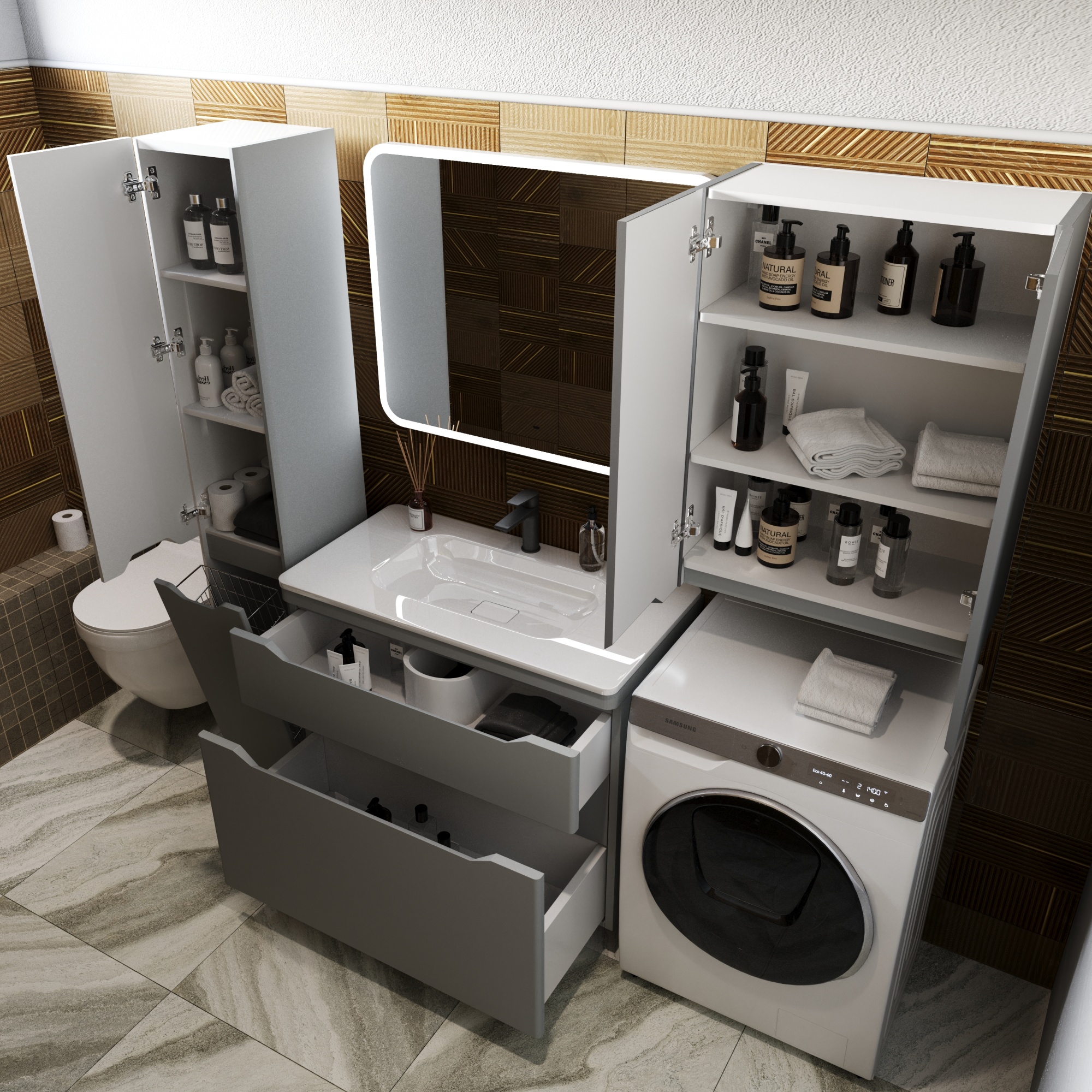 Тумба напольная "Марелла 90" (2 ящ.) Люкс антискрейтч серый, PLUS