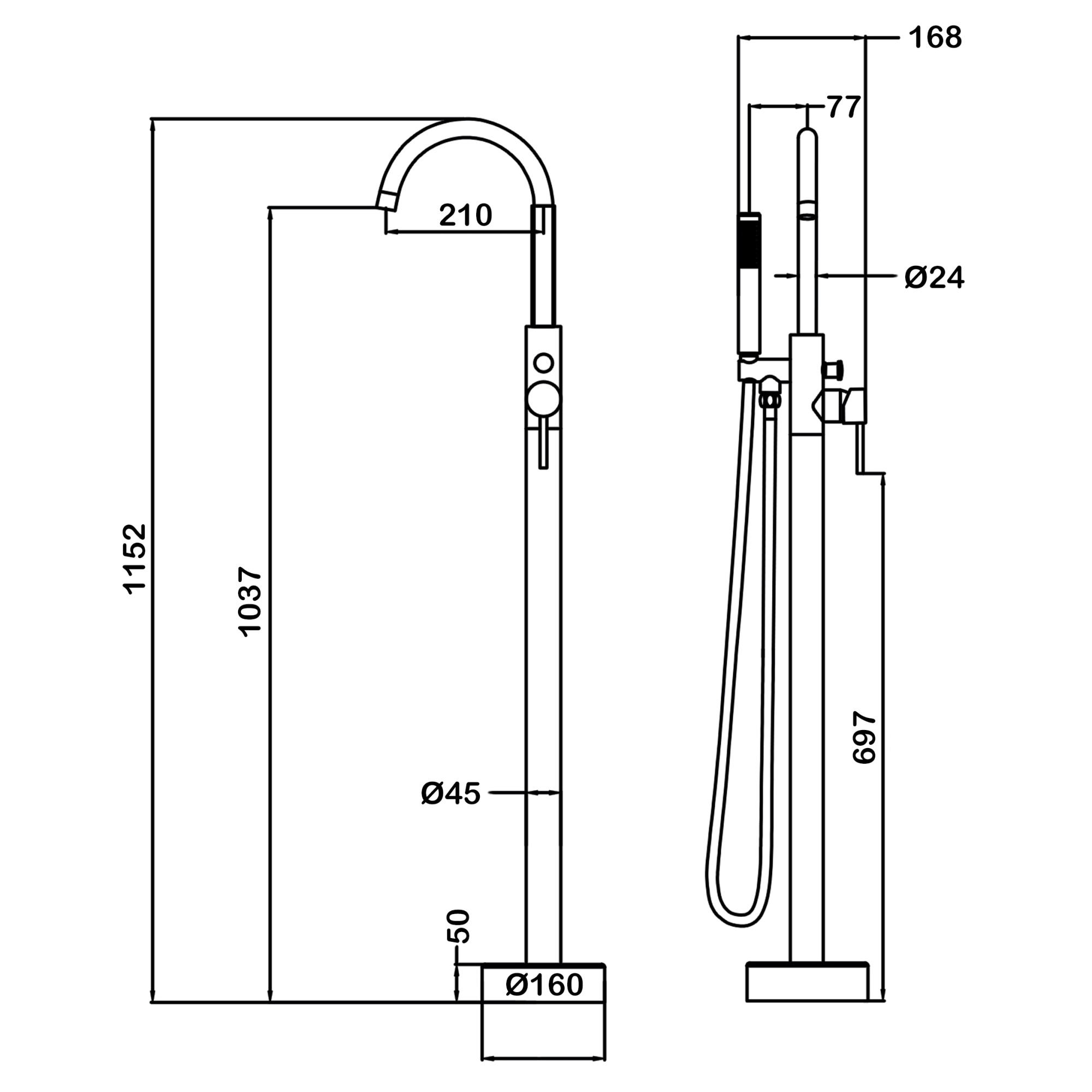 Смеситель напольный Swedbe Spira 4000B