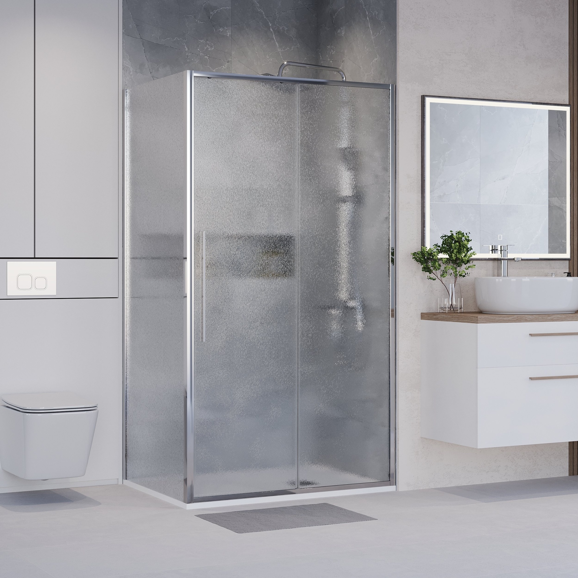 Душевое ограждение NG-65-13CH-CH80-34 (130*80*195) прямоугольник,раздвижная,хром,стекло шиншилла