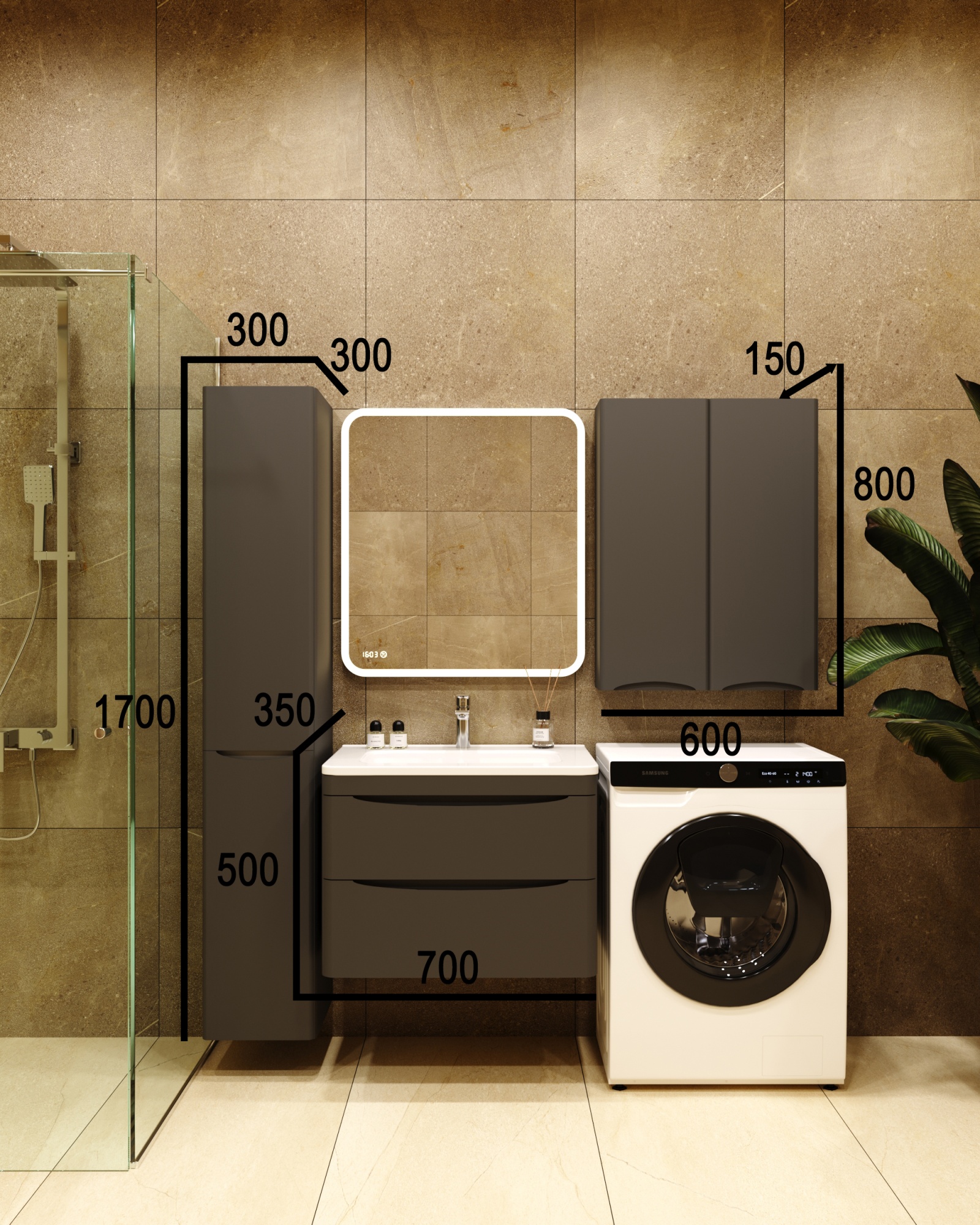 Тумба подвесная "Бергамо мини 70" (2 ящ.) Люкс антискрейтч черный, PLUS