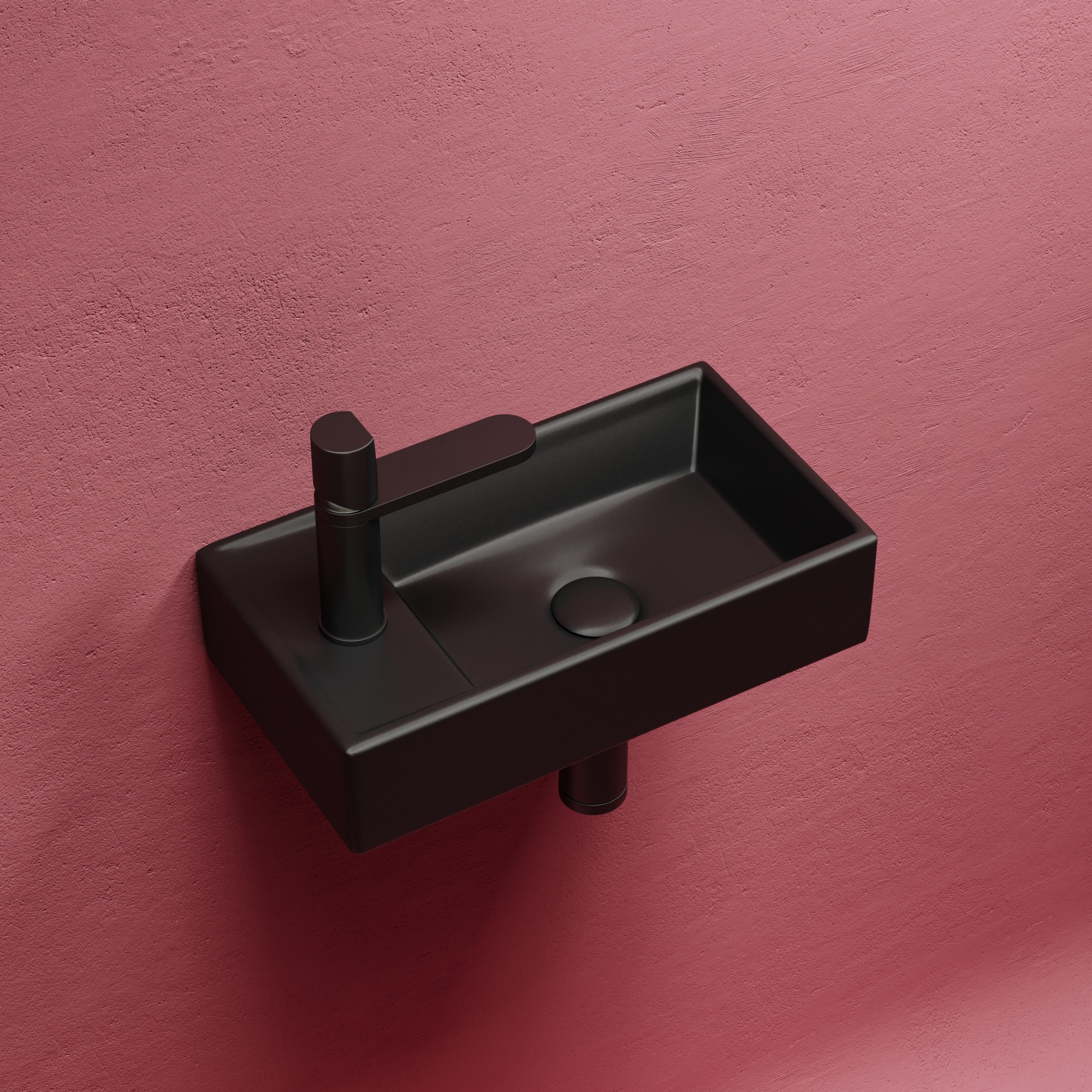 Умывальник подвесной прямоугольный (чаша справа, отверстие под смеситель слева) цвет черный матовый Element 407*217*100, CN6051RMB