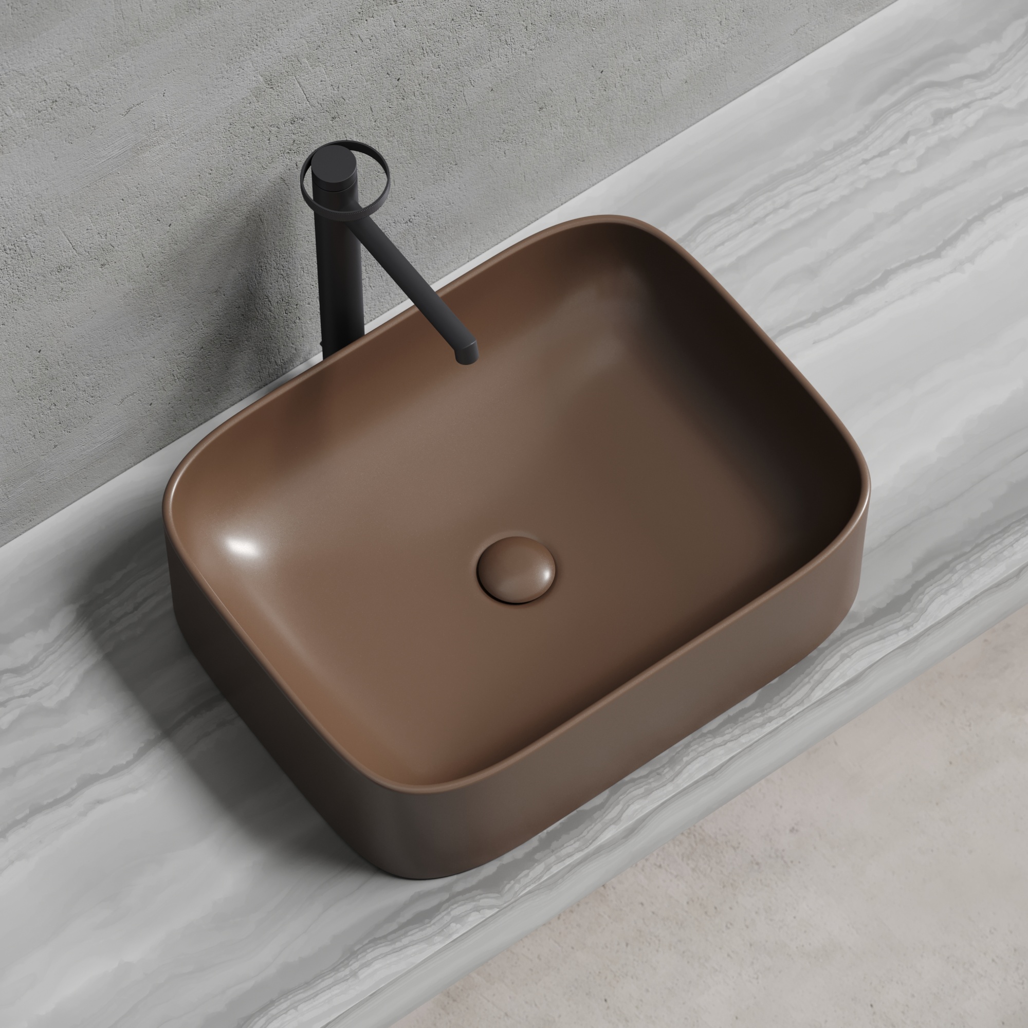 Умывальник чаша накладная прямоугольная (цвет Темно-Коричневый Матовый) Element 505*380*150мм, CN6052MDB