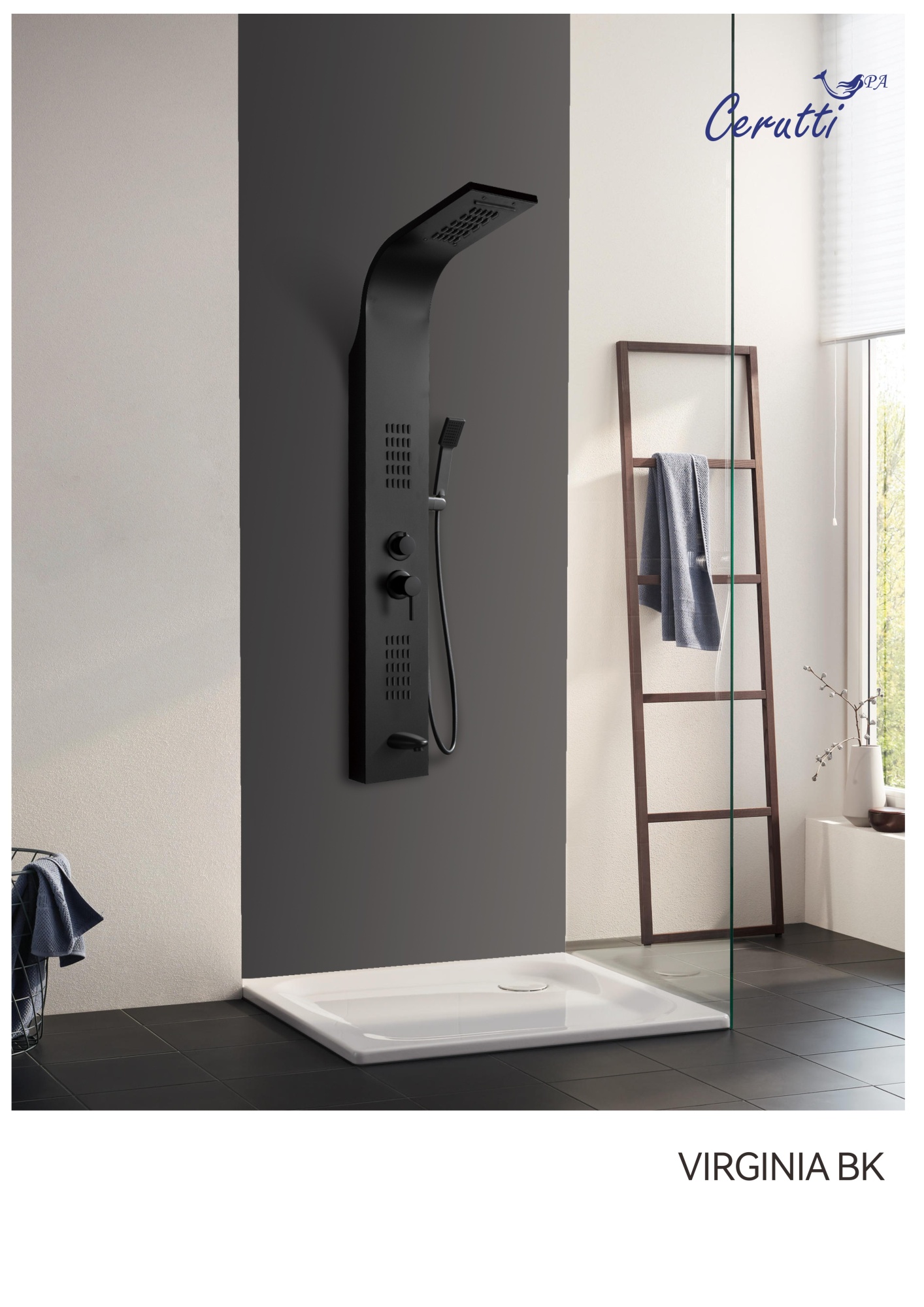 Панель VIRGINIA BK душевая из нержавеющей стали с форсунками Ceruttispa CT9989, цвет черный