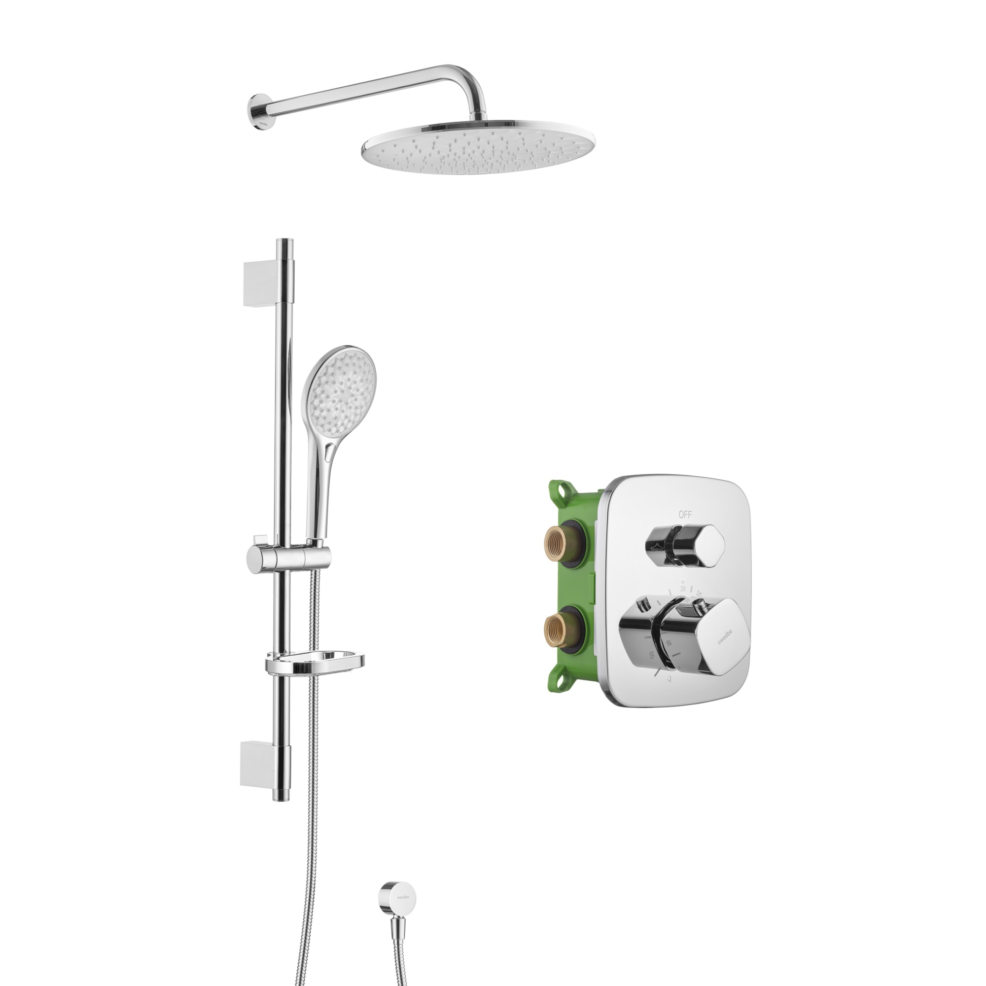 Душевой комплект со встраиваемым термостатическим смесителем (с монтажным боксом) и верхним душем Swedbe Platta 5556G1