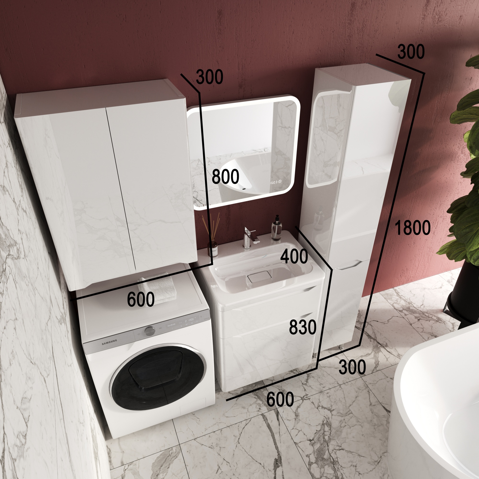 Тумба напольная "Марелла 60" (2 ящ.) Люкс антискрейтч белый глянец, PLUS