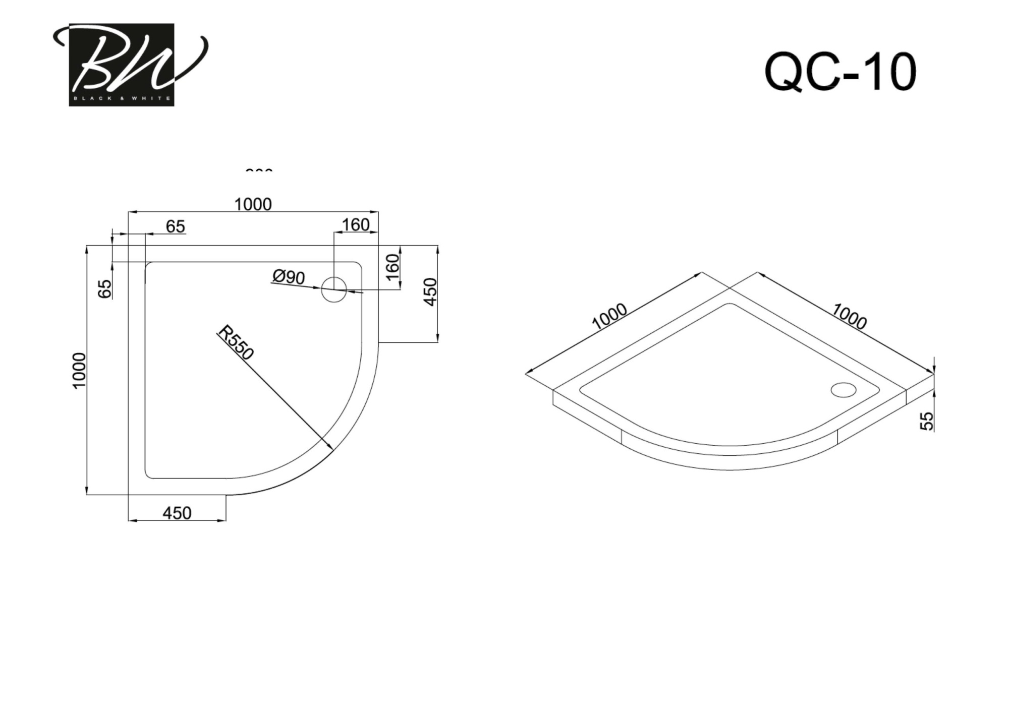 Поддон для душа Black&White QC-10