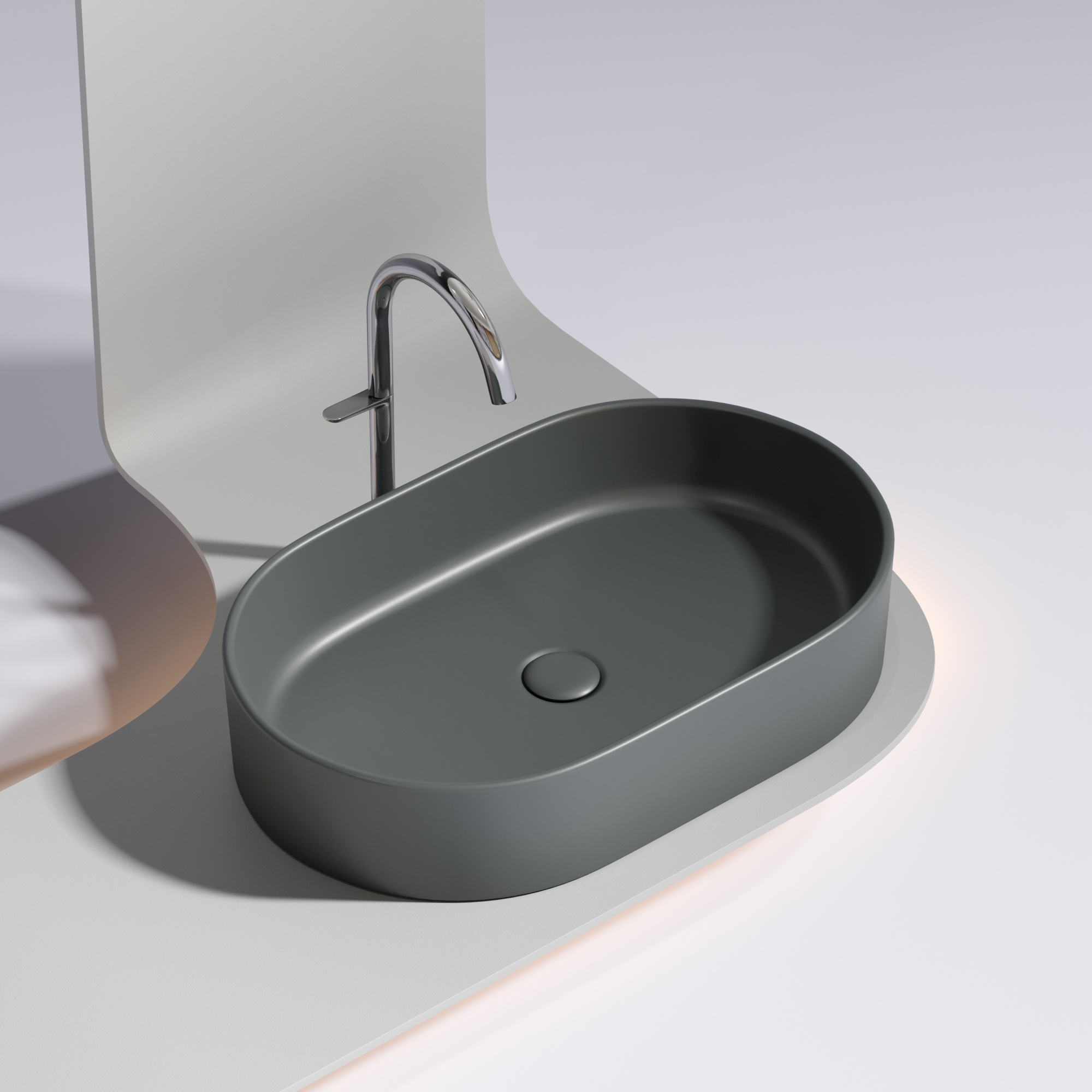Умывальник чаша накладная овальная (цвет Темный Антрацит Матовый) Element 608*385*122мм, CN6048MDH