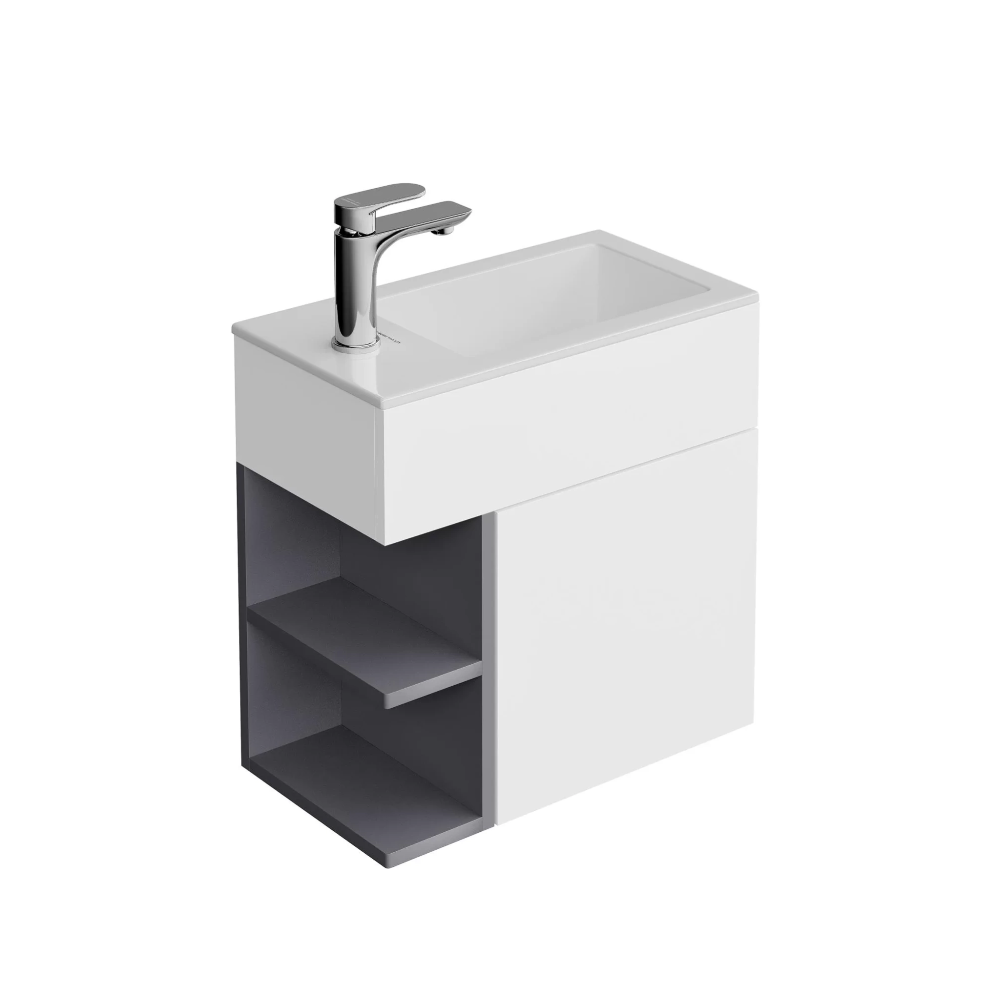 Тумба LATO подвесная 50 см, дверца push + полочки, утренний серый+серый пыльный матовый