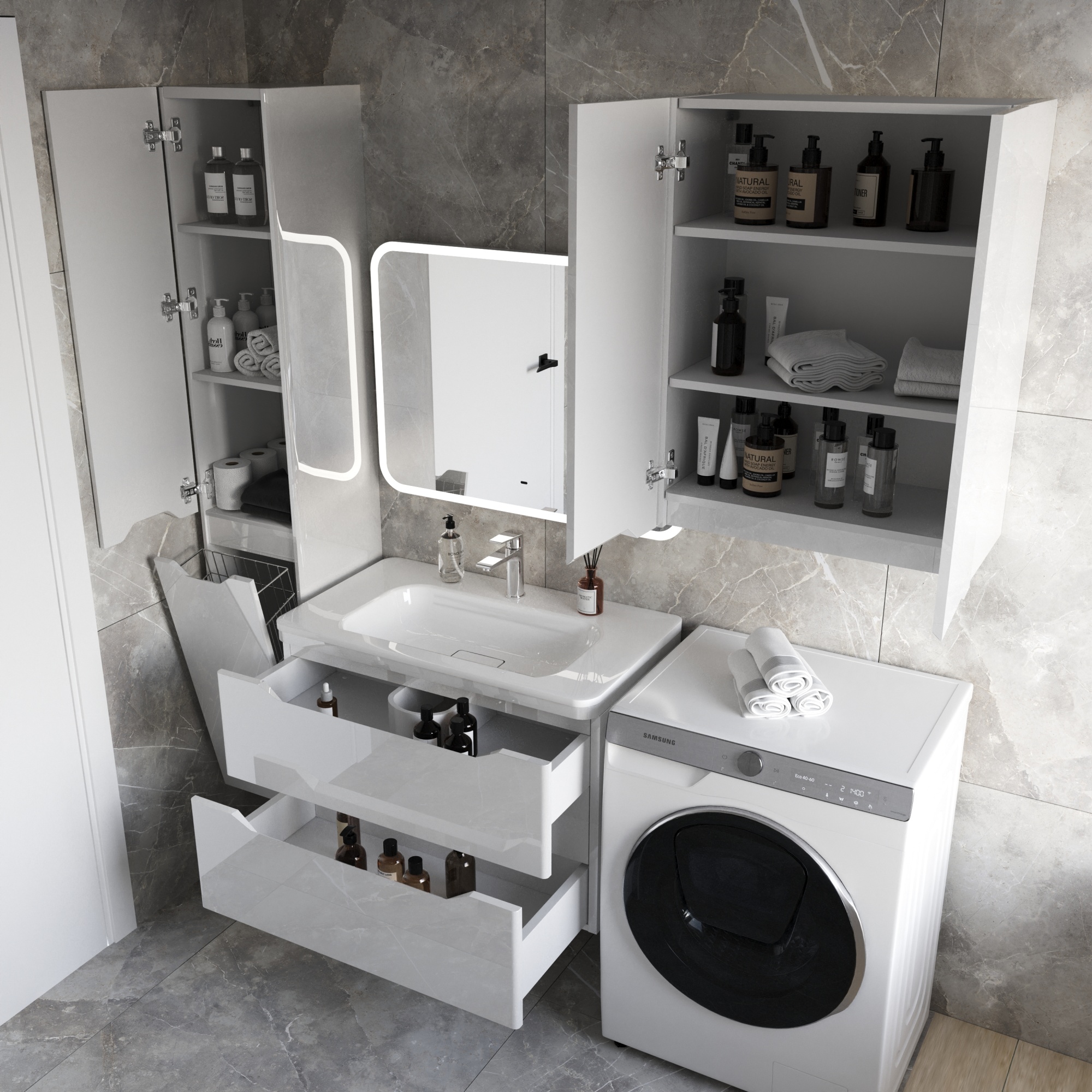 Тумба подвесная "Марелла 80" (2 ящ.) Люкс антискрейтч белый глянец, PLUS