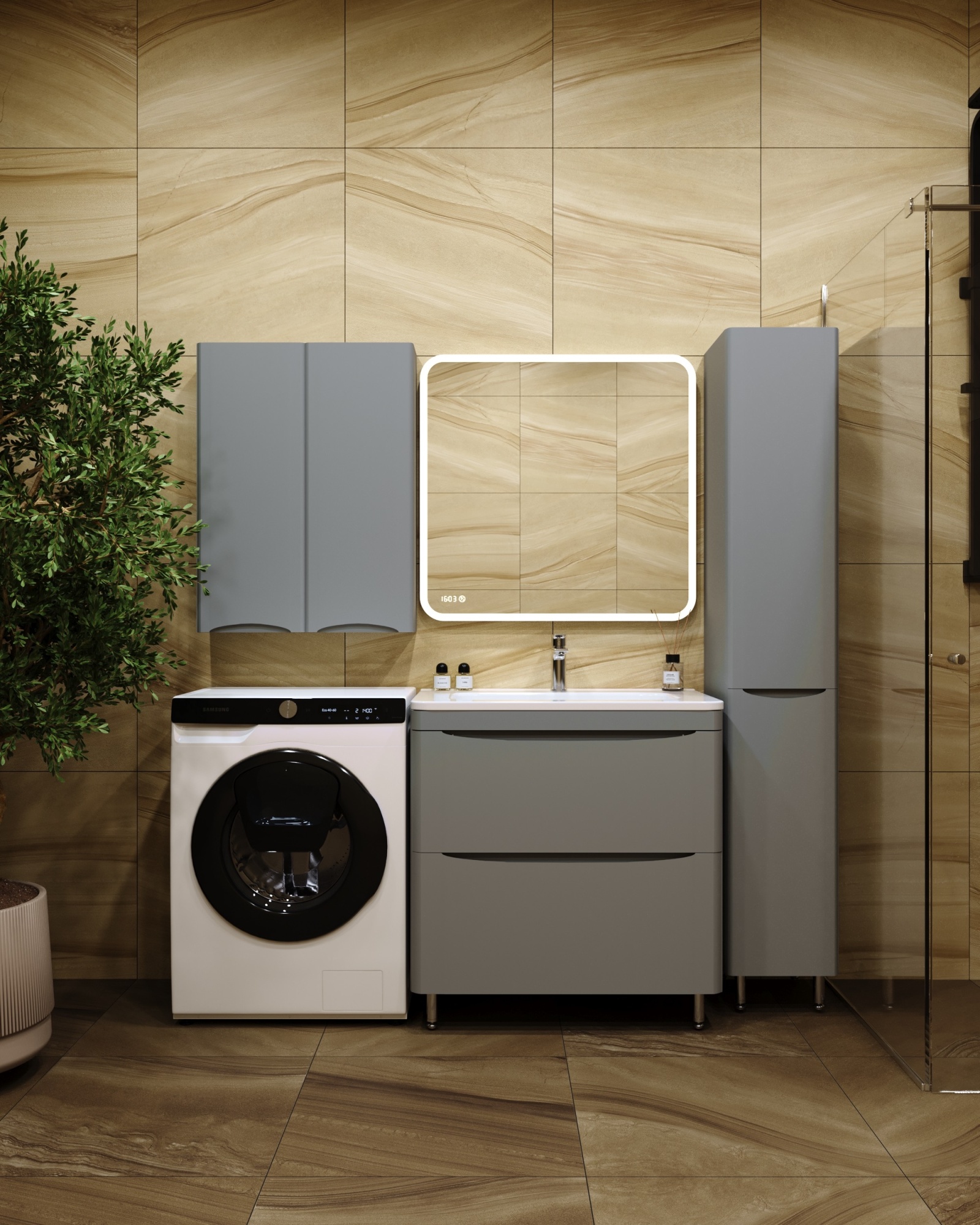 Тумба напольная "Бергамо мини 80" (2 ящ.) Люкс антискрейтч серый, PLUS