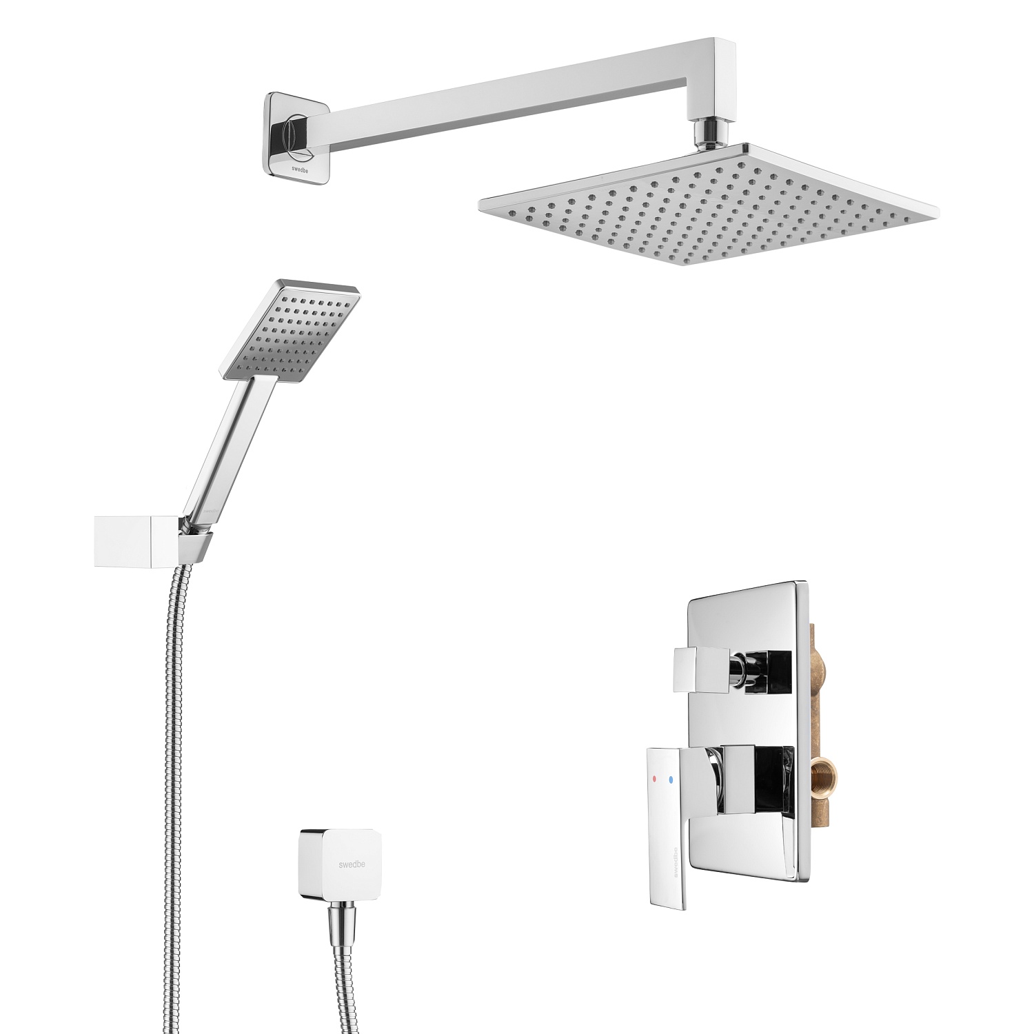Душевой комплект со встраиваемым смесителем и верхним душем Swedbe Platta 5540