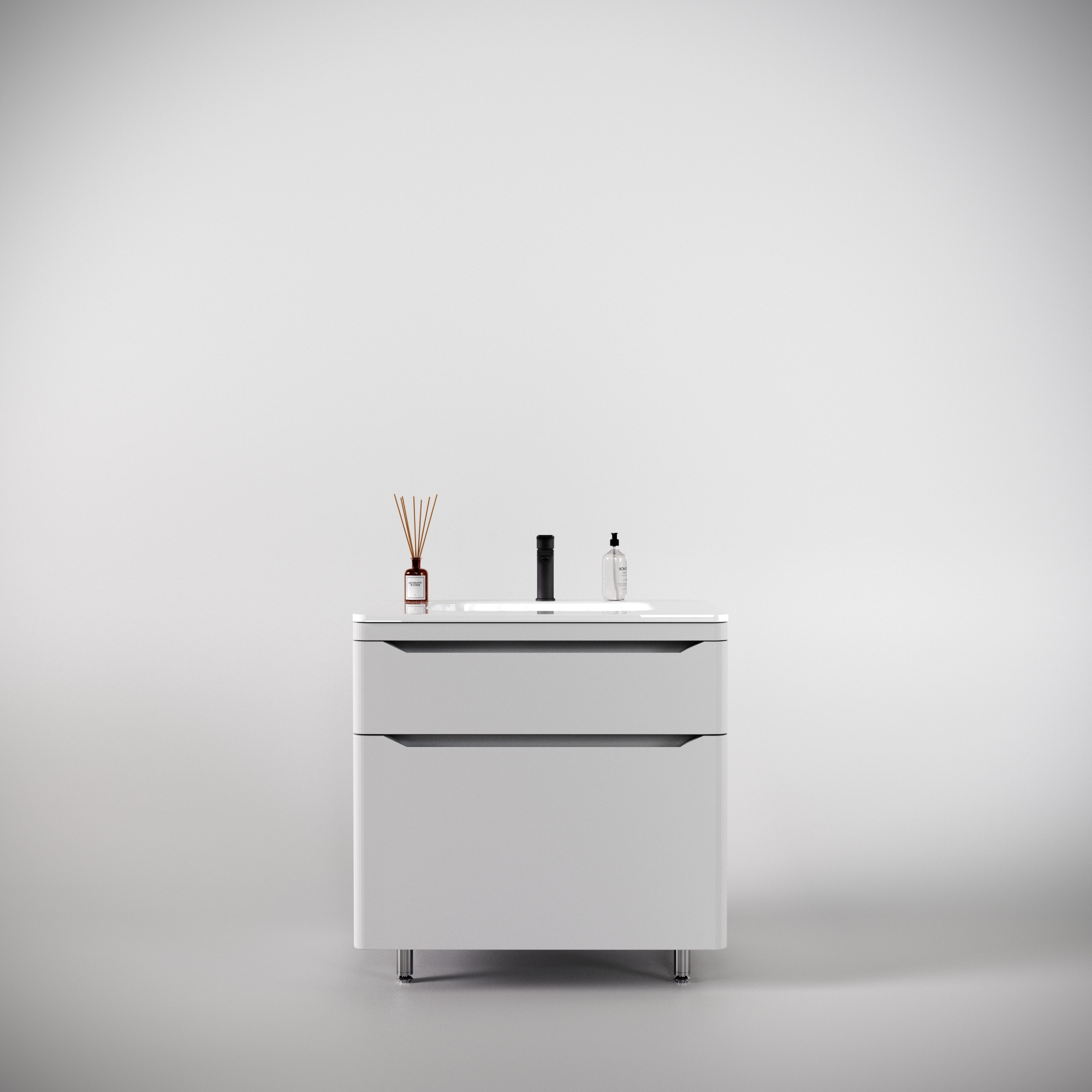 Тумба напольная "Марелла 80" (2 ящ.) Люкс антискрейтч белый матовый, PLUS