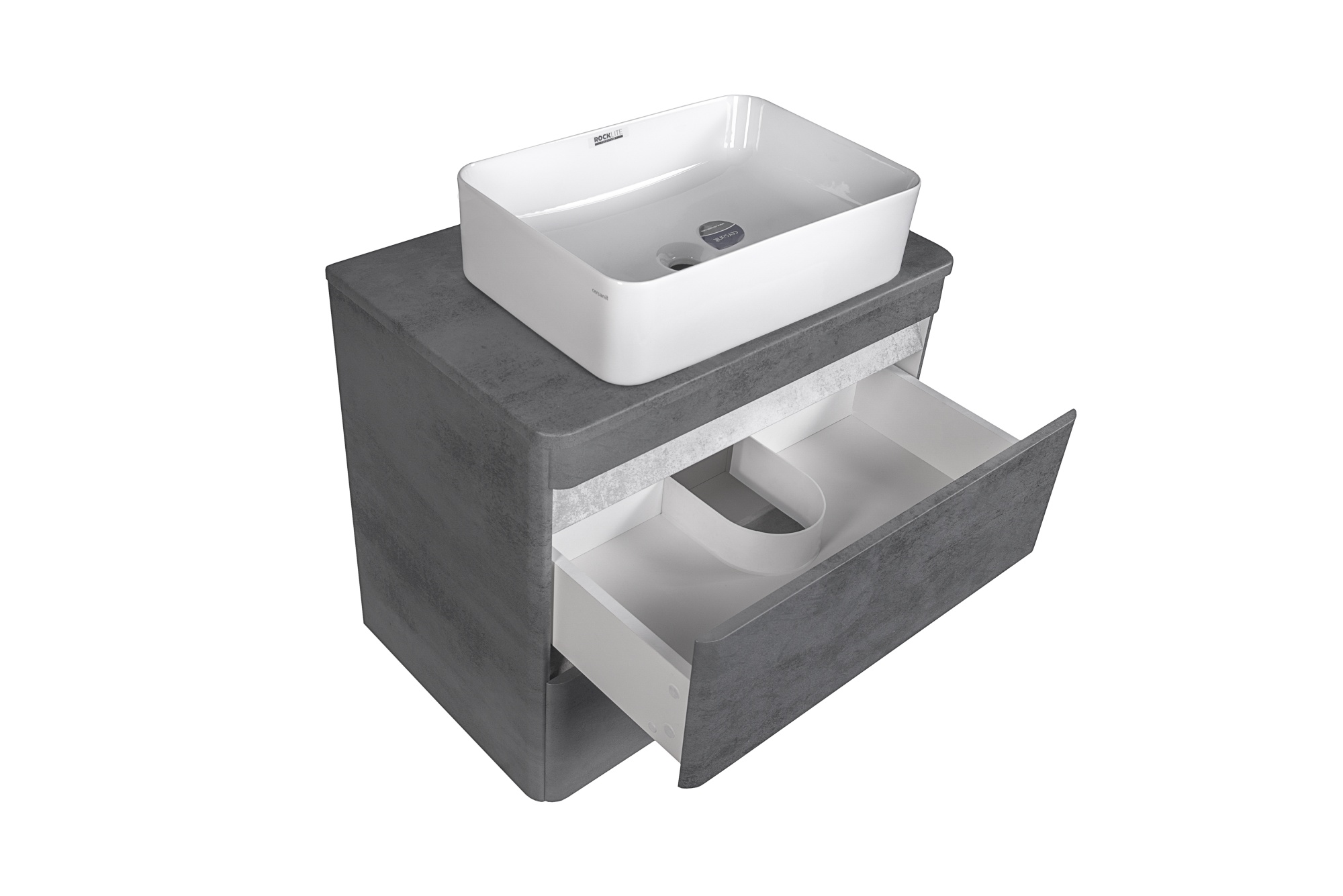 Тумба подвесная "Атлантика 70", Люкс бетон темный, (2 ящ.), со столешницей МДФ, PLUS