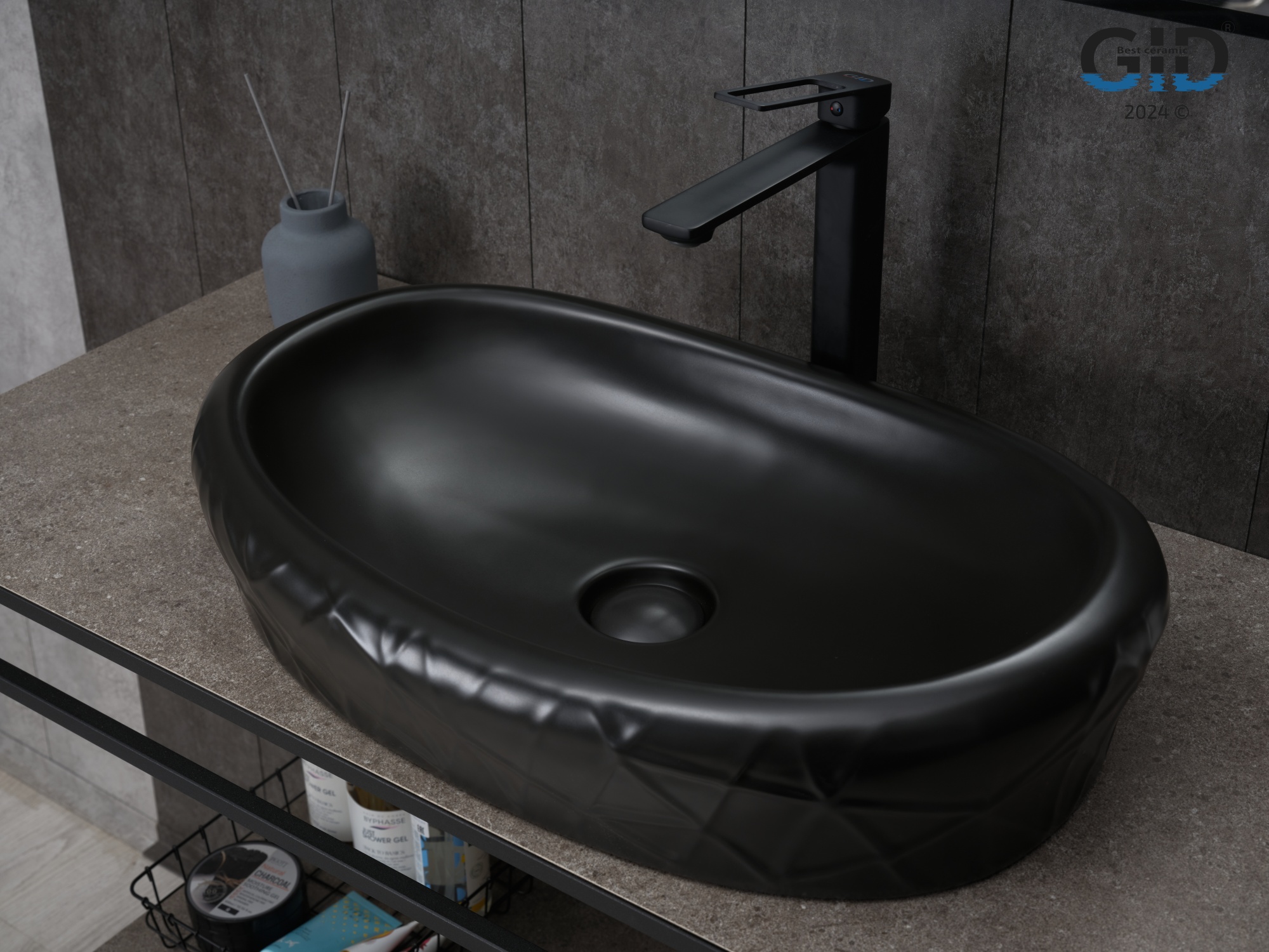 Раковина Gid Bm777 53357 накладная черная матовая 60x39x13.5