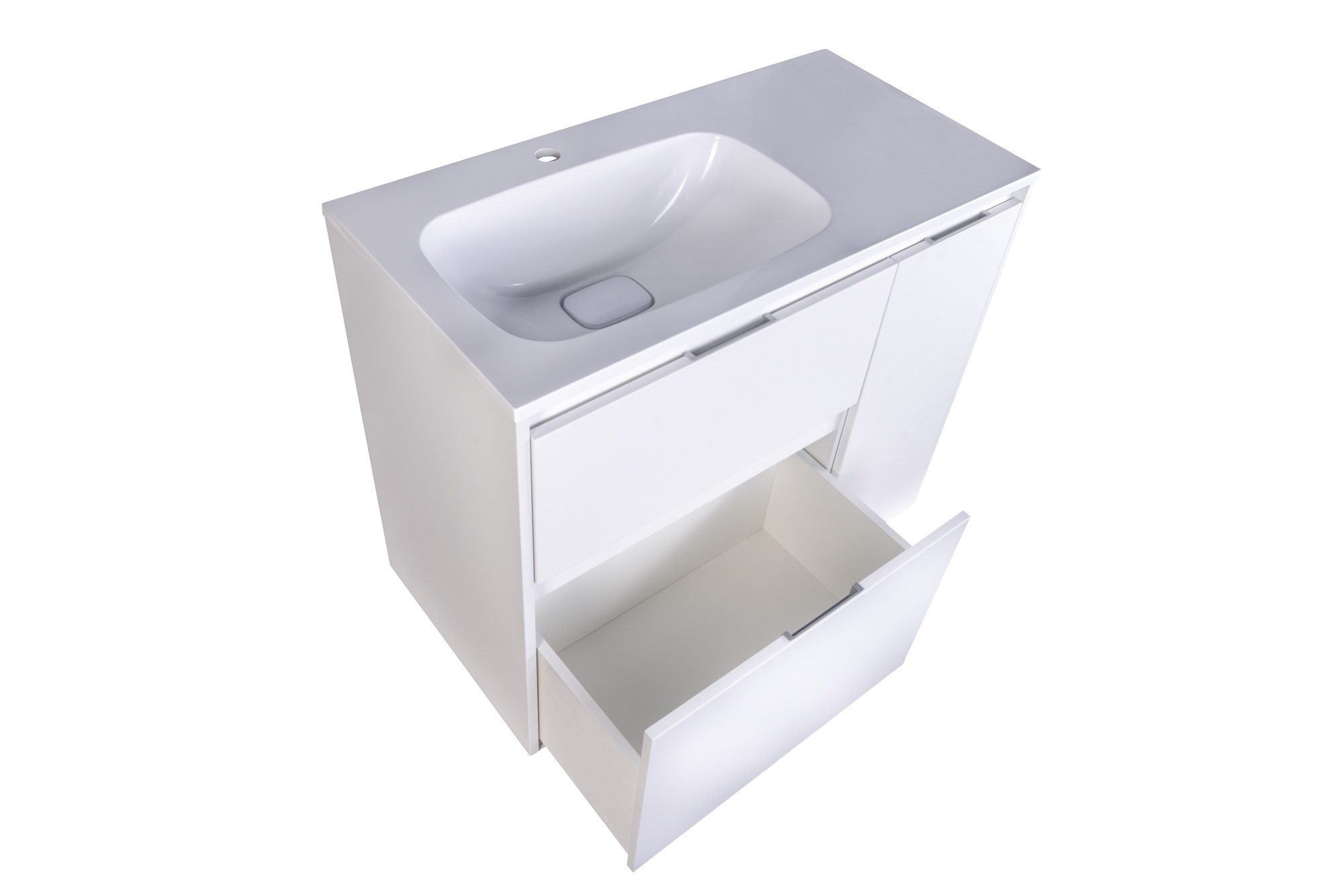 Тумба напольная "Барселона 90" левая (2 ящ.) с выкатной корзиной, Люкс белая, Plus