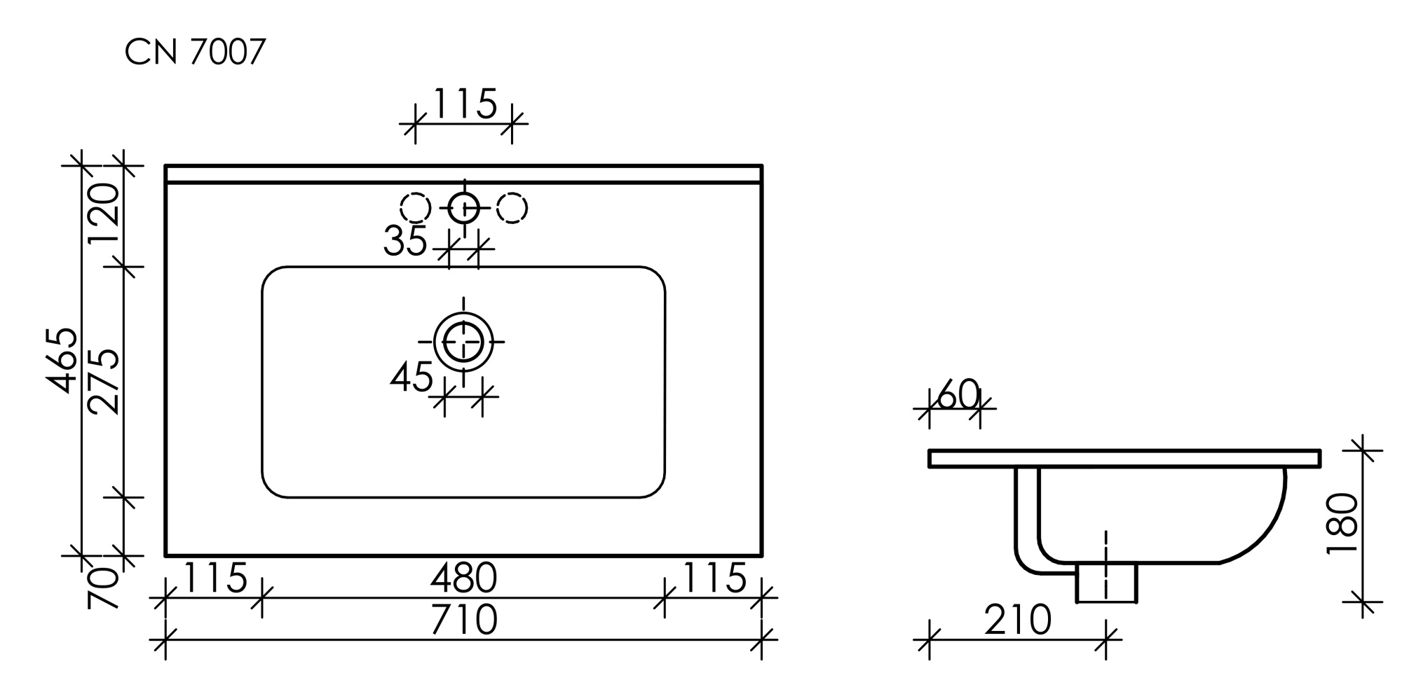 Умывальник накладной прямоугольный Element 710*465*180мм, CN7007
