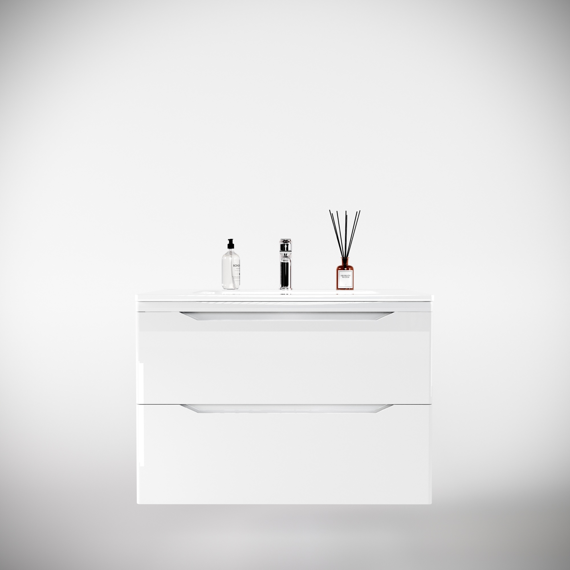 Тумба подвесная "Марелла 80" (2 ящ.) Люкс антискрейтч белый глянец, PLUS