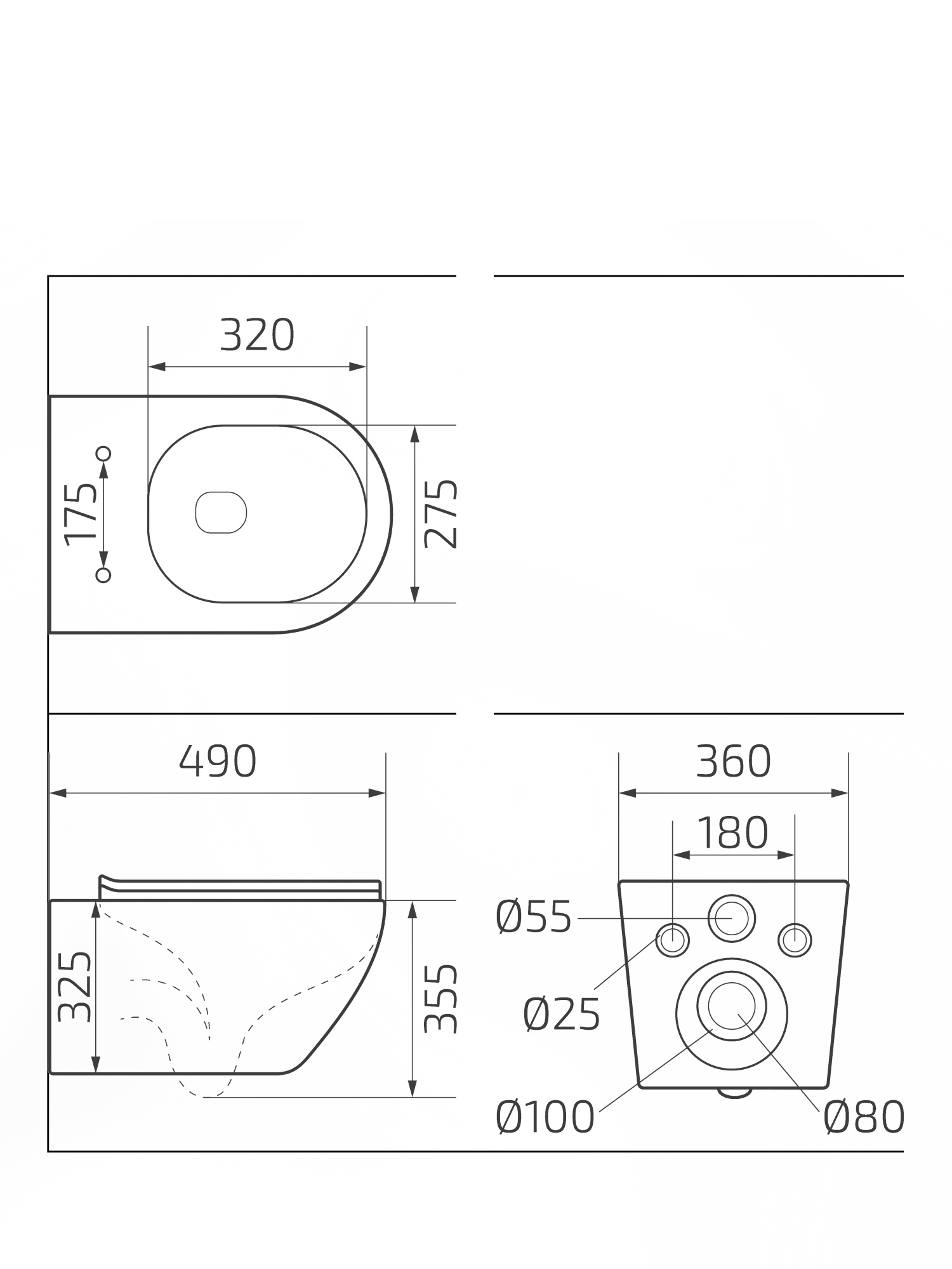 Унитаз подвесной Gid Tr2198-18 62204Y черная глянцевая 49x36x35.5