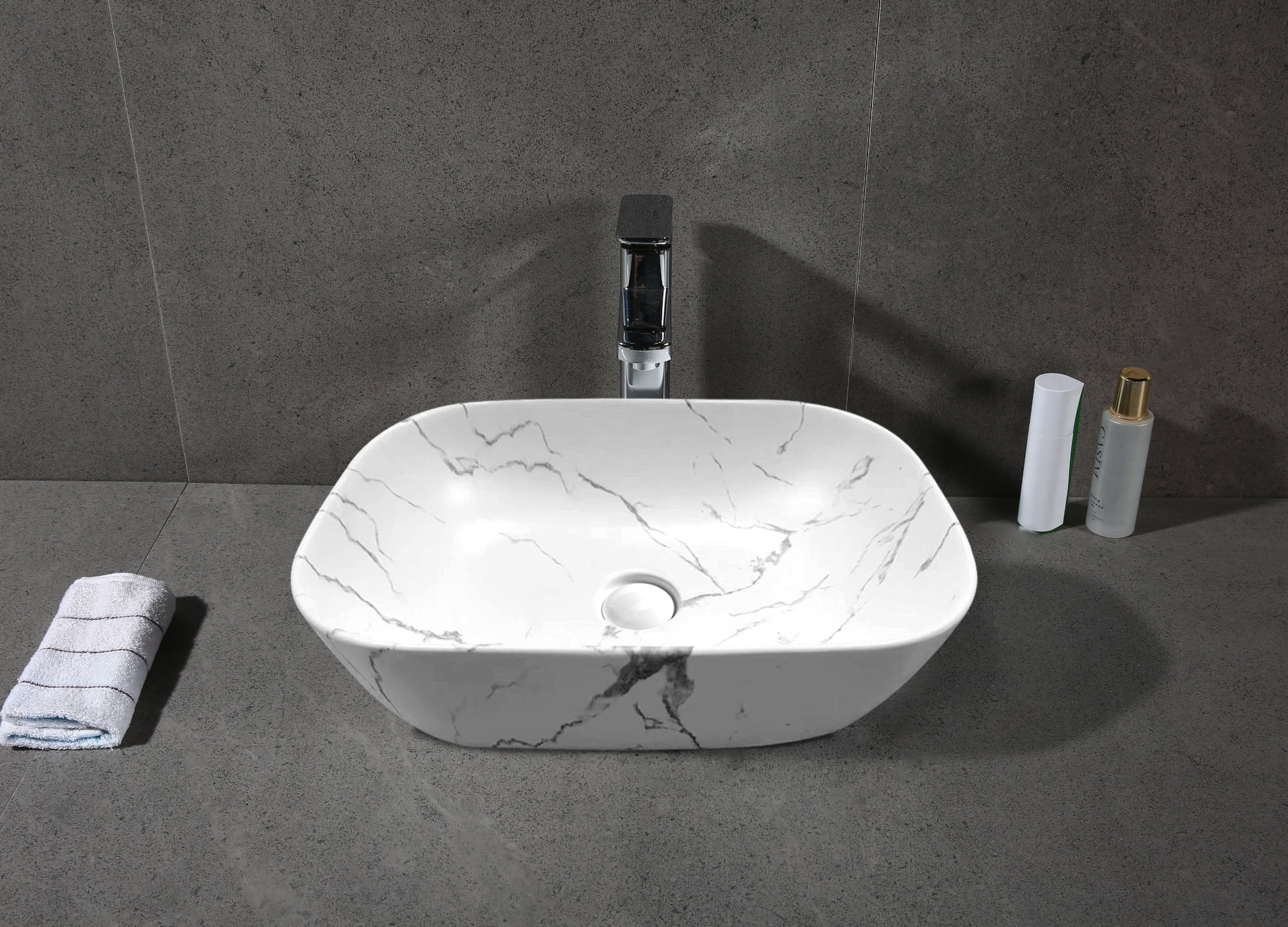 Раковина CR8215MMW накладная, мрамор матовый белый, прямоугольная 455х320х135 Ceruttispa