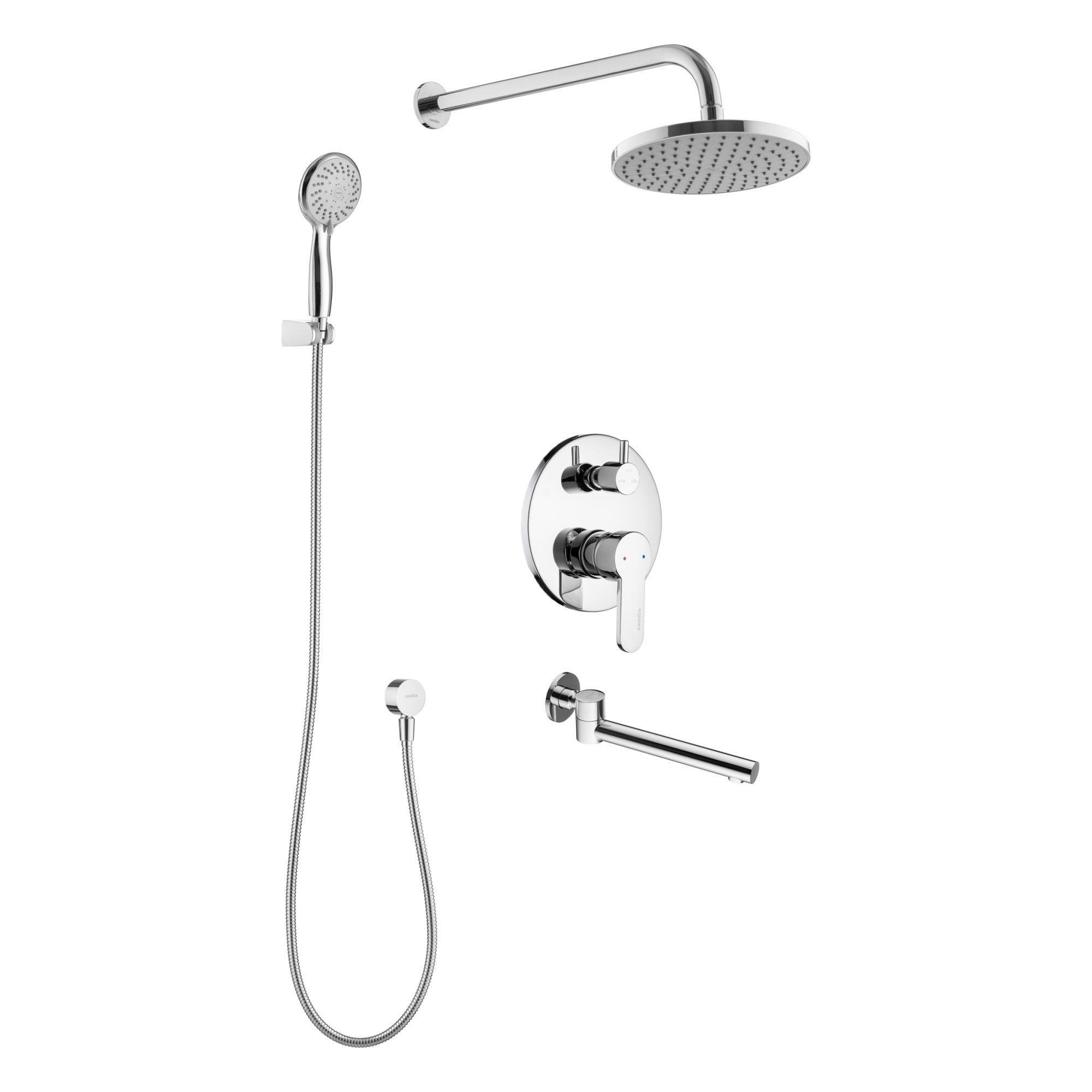 Душевой комплект со встраиваемым смесителем (с монтажным боксом), верхним душем и поворотным изливом Swedbe Platta 5544