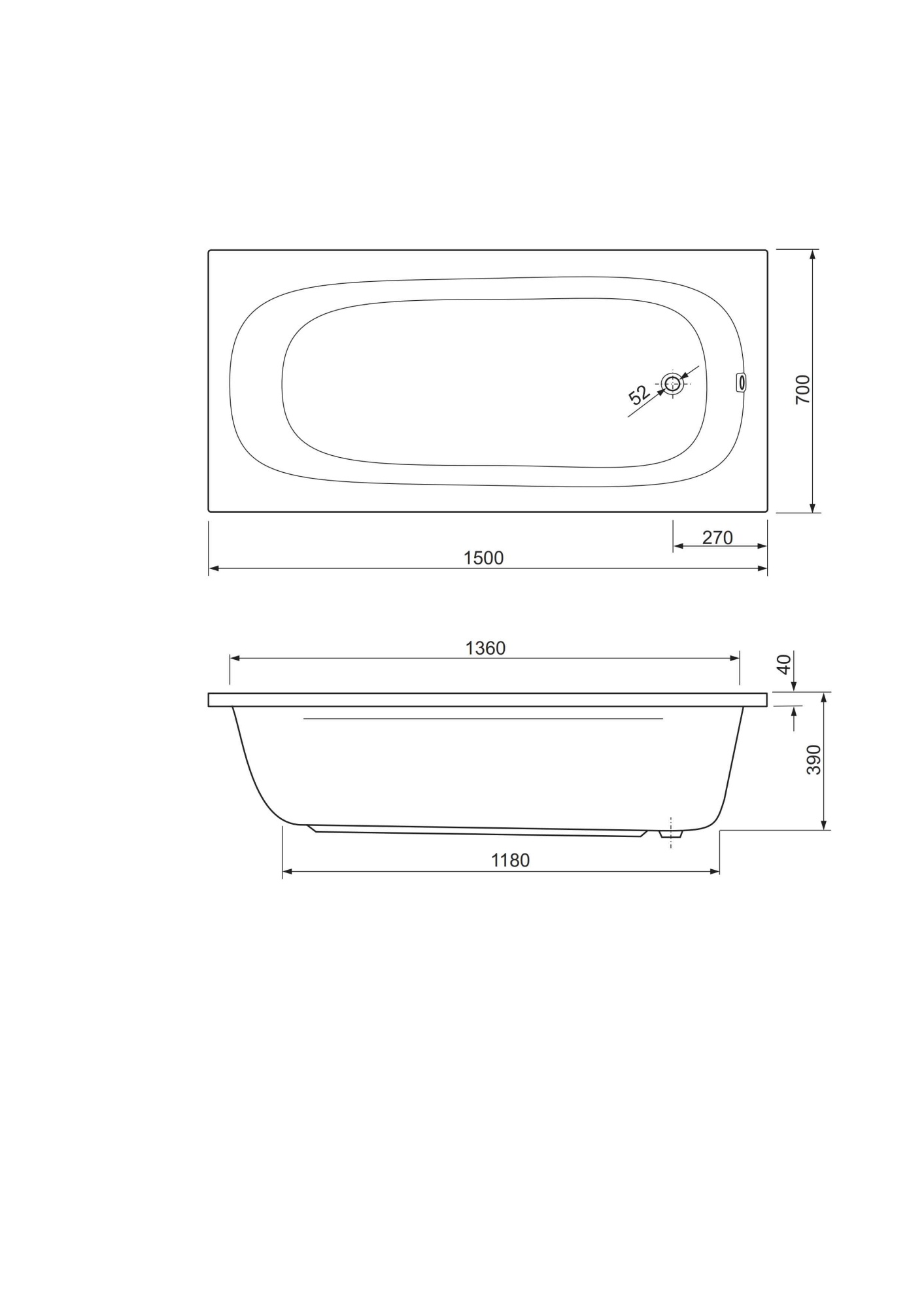 Акриловая ванна CEZARES PIAVE-150-70-41