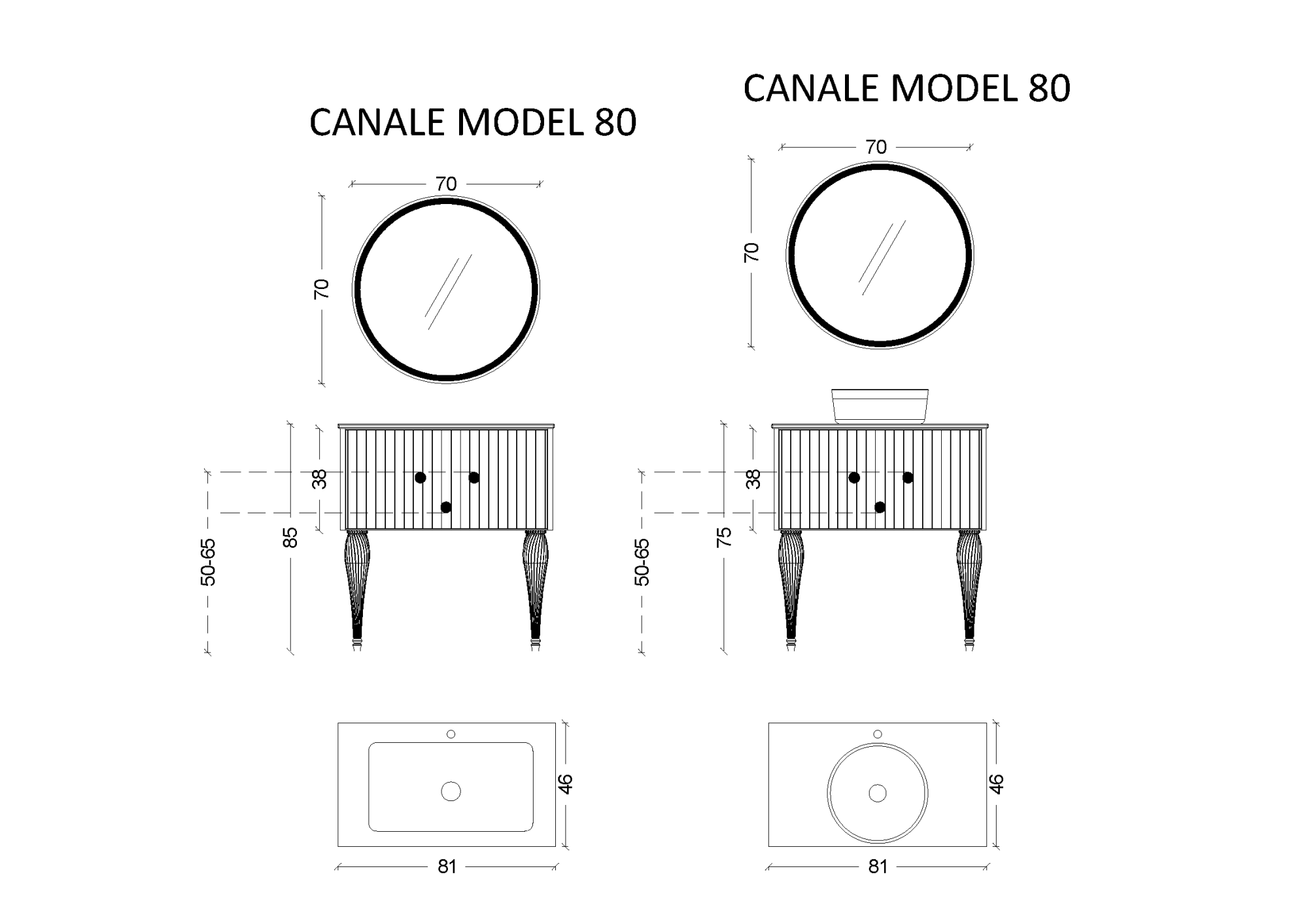 Тумба Canale 80 белая + Золото
