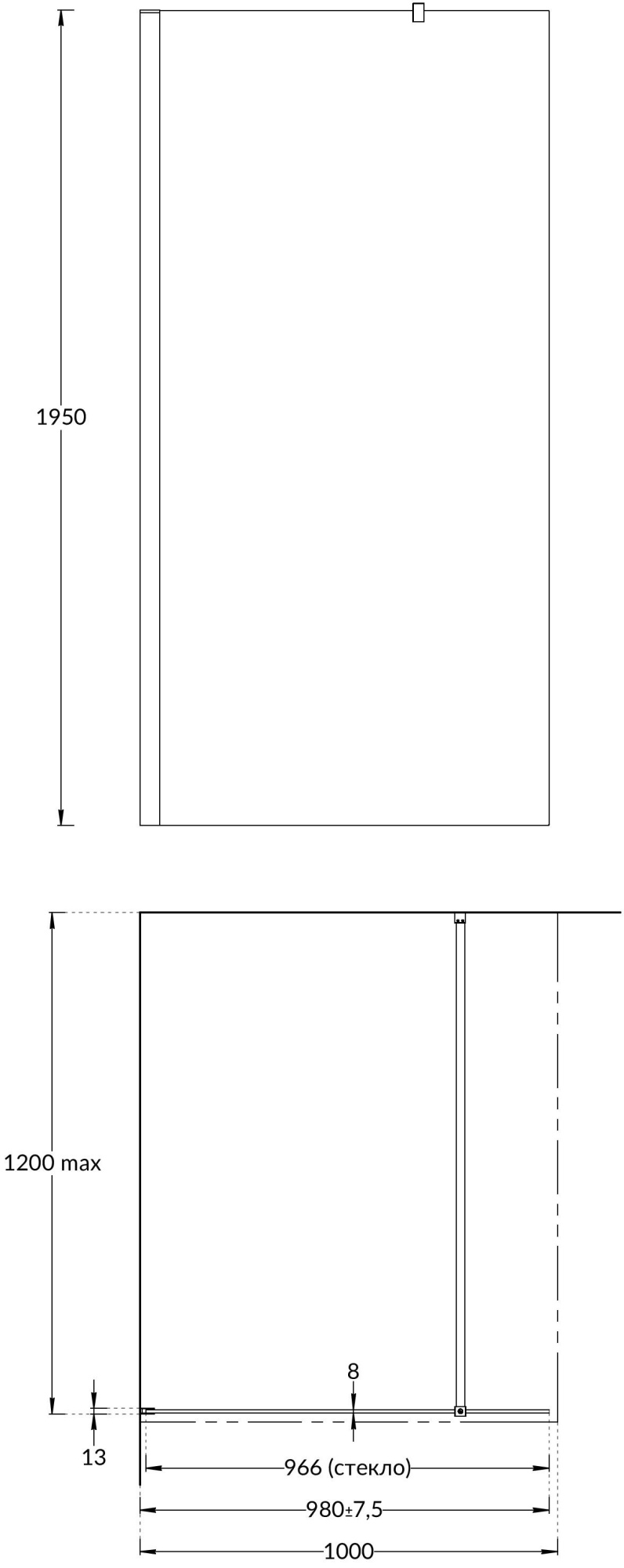 Душевая перегородка VETRO, 100х195, матовый черный