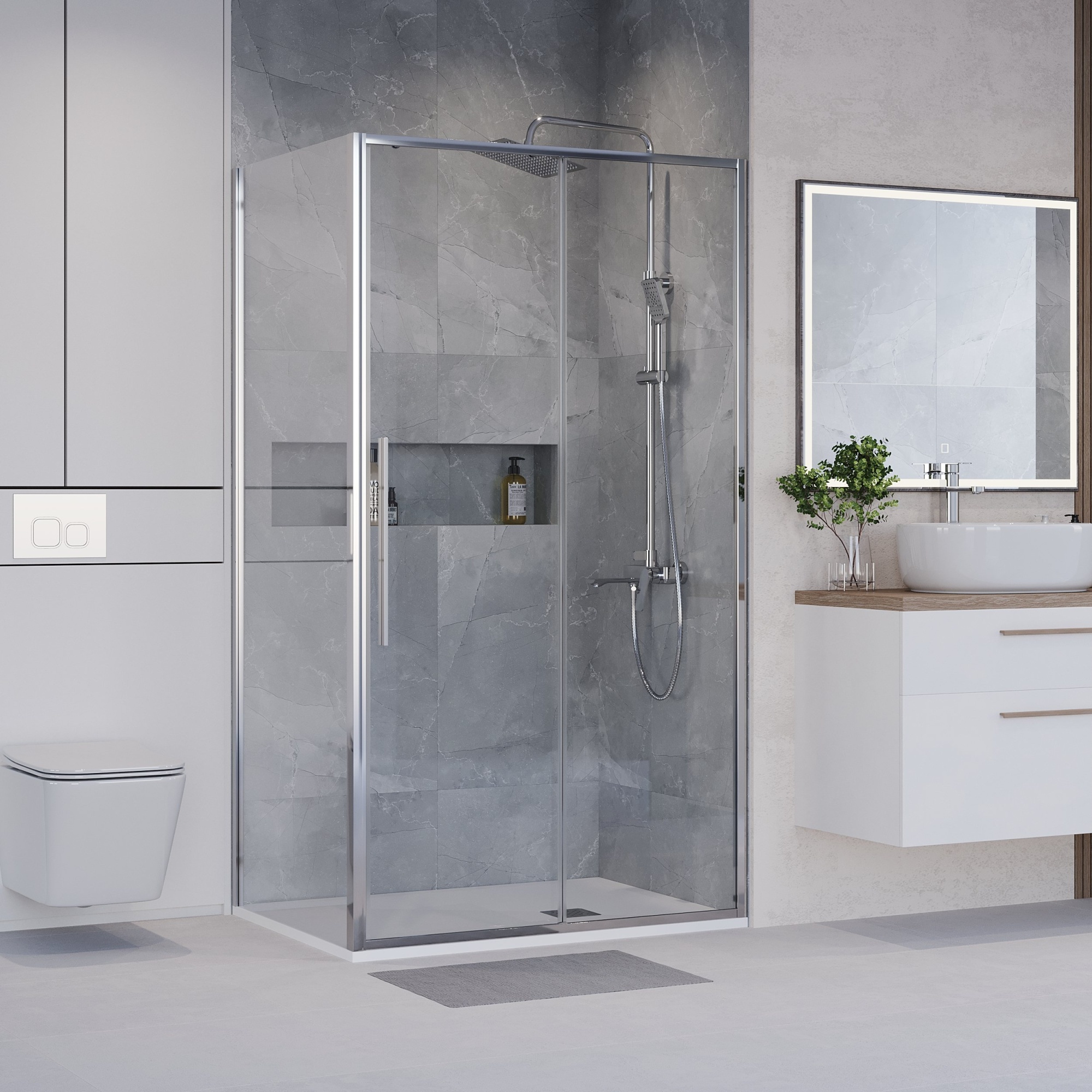 Душевое ограждение NG-64-13A-A80-34 (130*80*195) прямоугольник,раздвижная,хром,стекло прозрачное