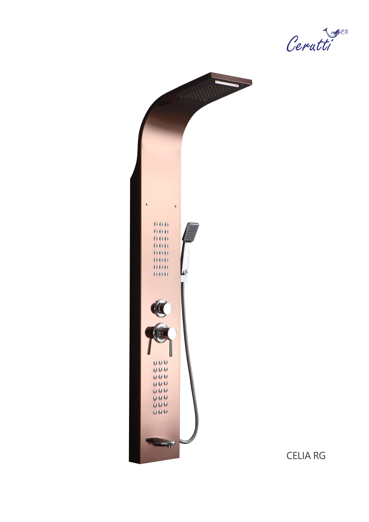Панель CELIA RG душевая из нержавеющей стали с форсунками Ceruttispa CT10406, цвет розовое золото