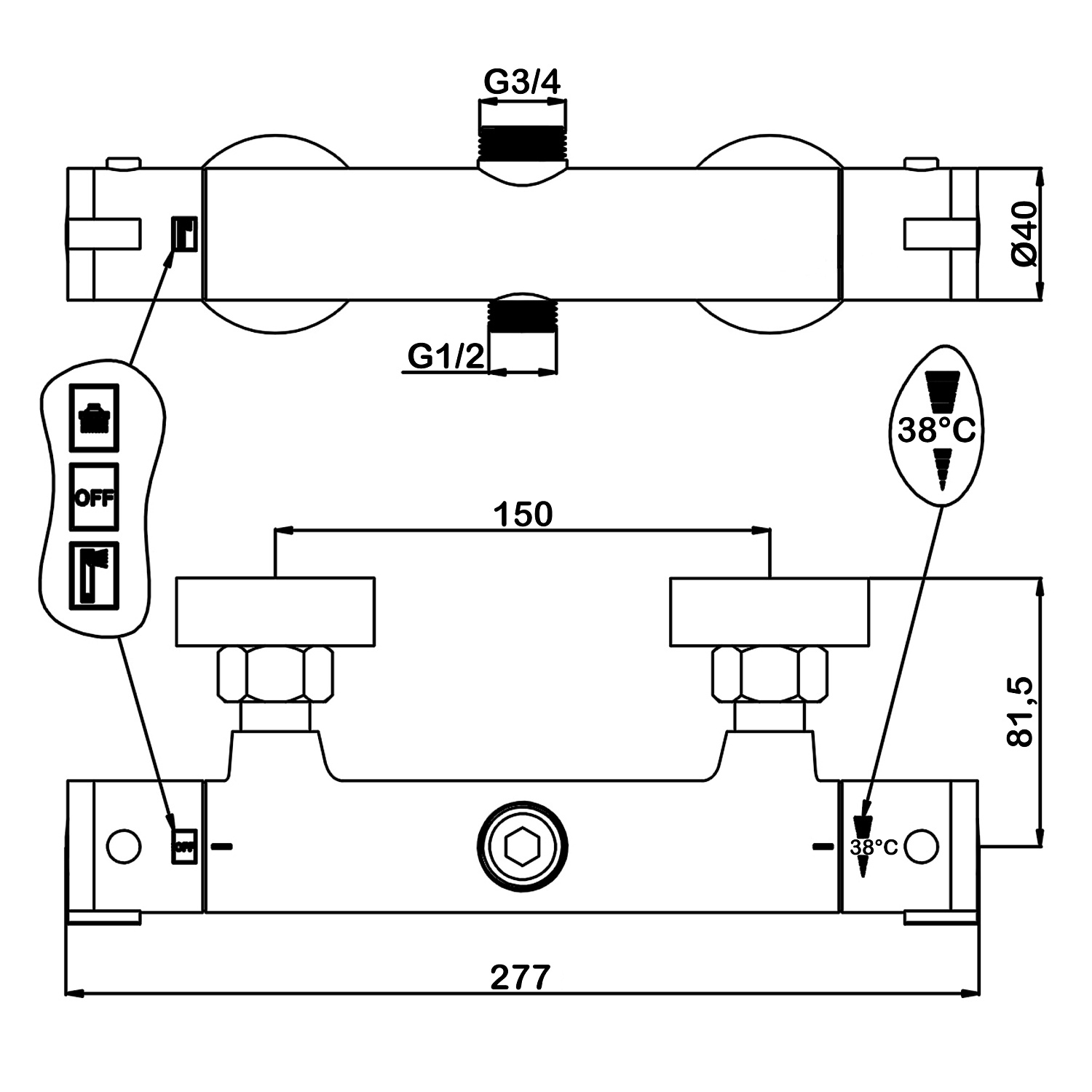 Смеситель термостатический для душа с верхним подключением Swedbe Hermes 9022B