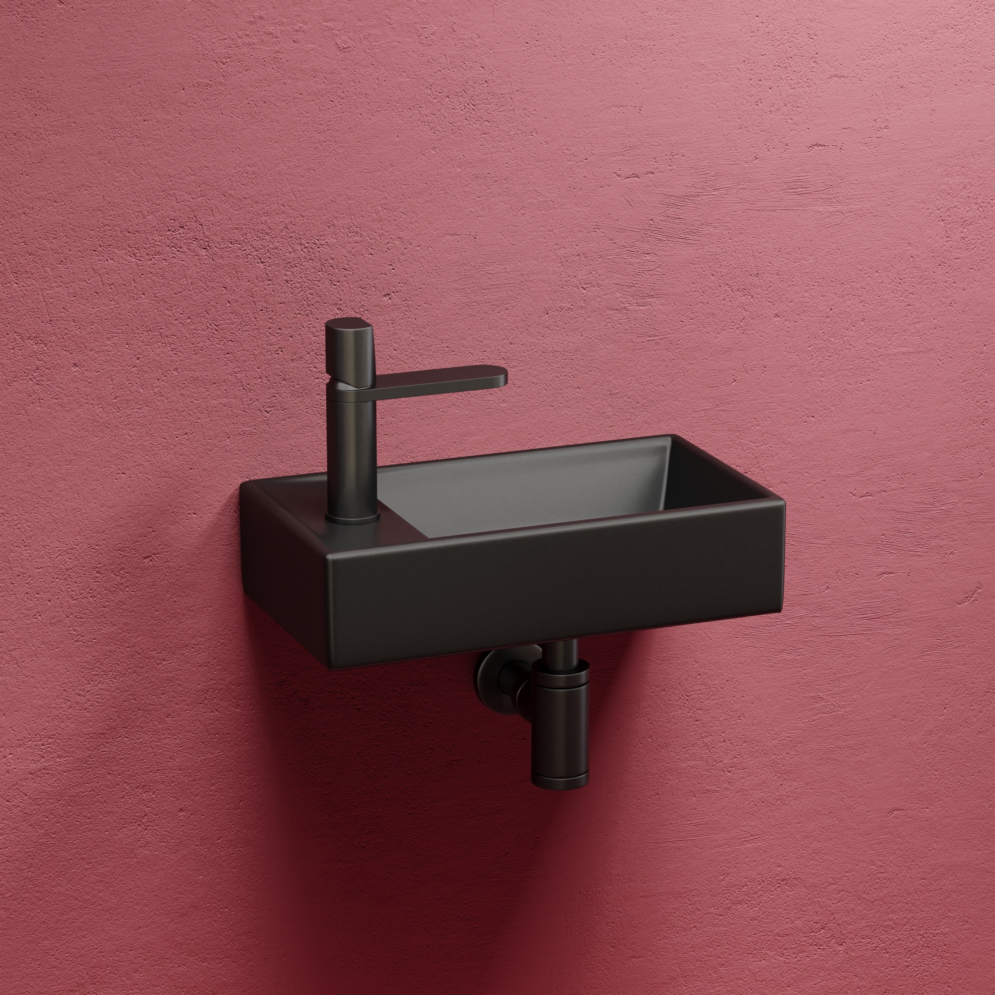 Умывальник подвесной прямоугольный (чаша справа, отверстие под смеситель слева) цвет черный матовый Element 407*217*100, CN6051RMB