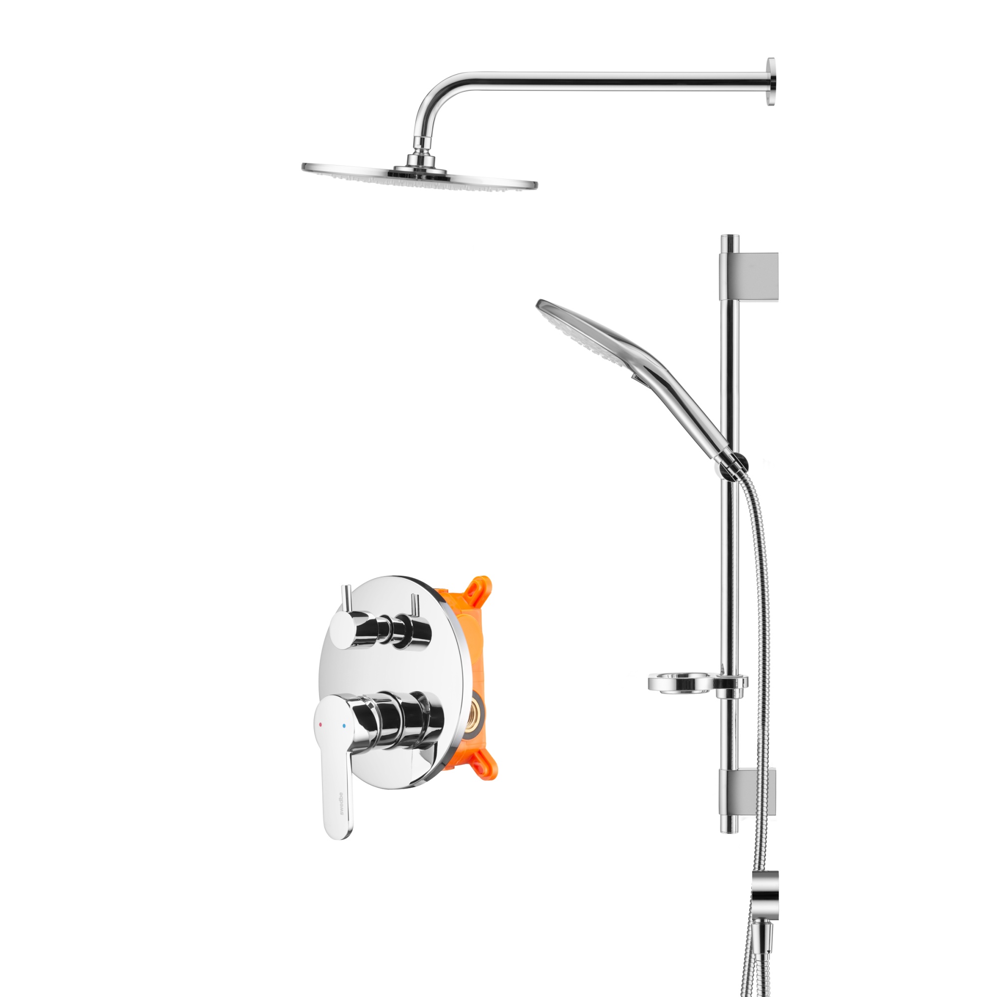 Душевой комплект со встраиваемым смесителем (с монтажным боксом) и верхним душем Swedbe Platta 5536