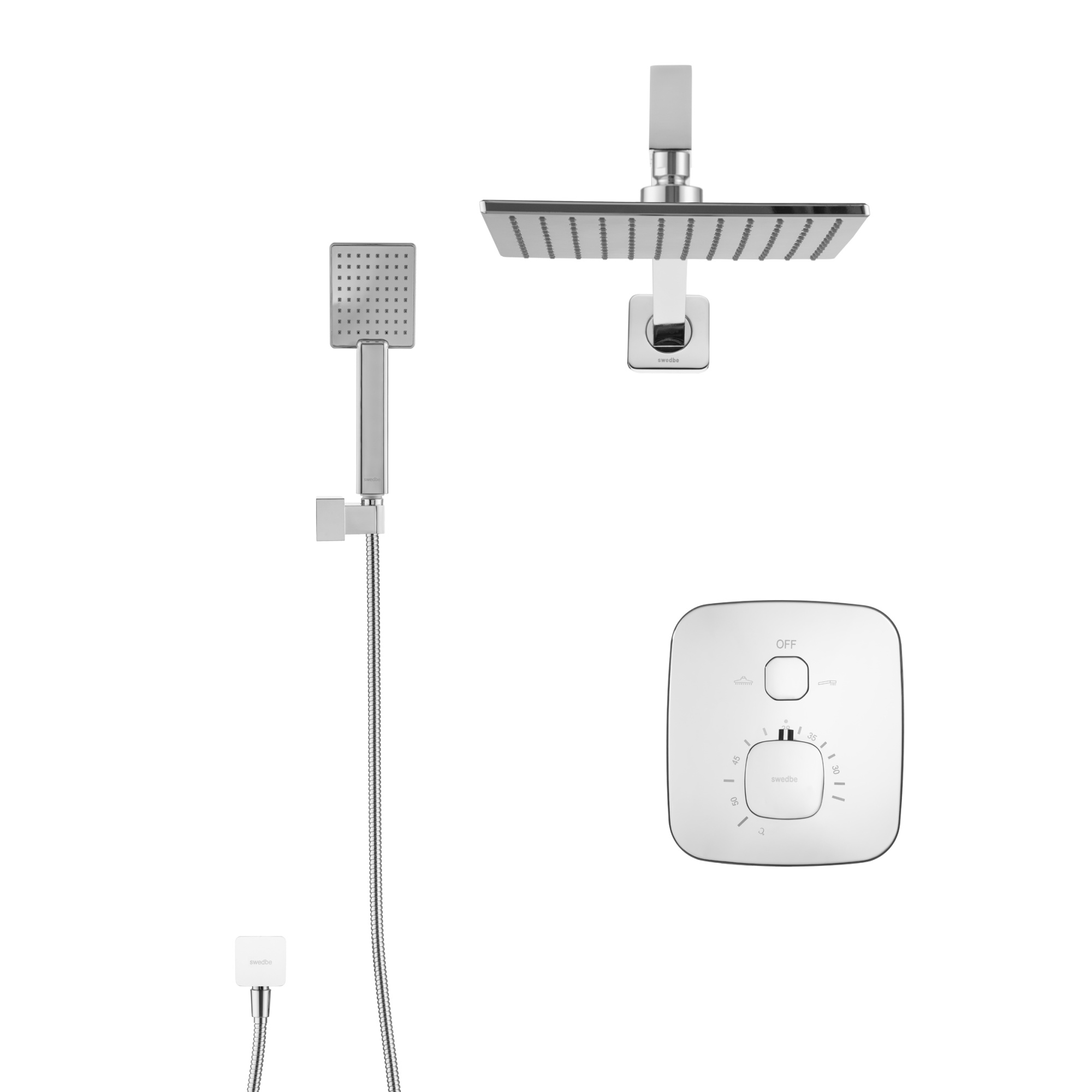 Душевой комплект со встраиваемым термостатическим смесителем (с монтажным боксом) и верхним душем Swedbe Platta 5559