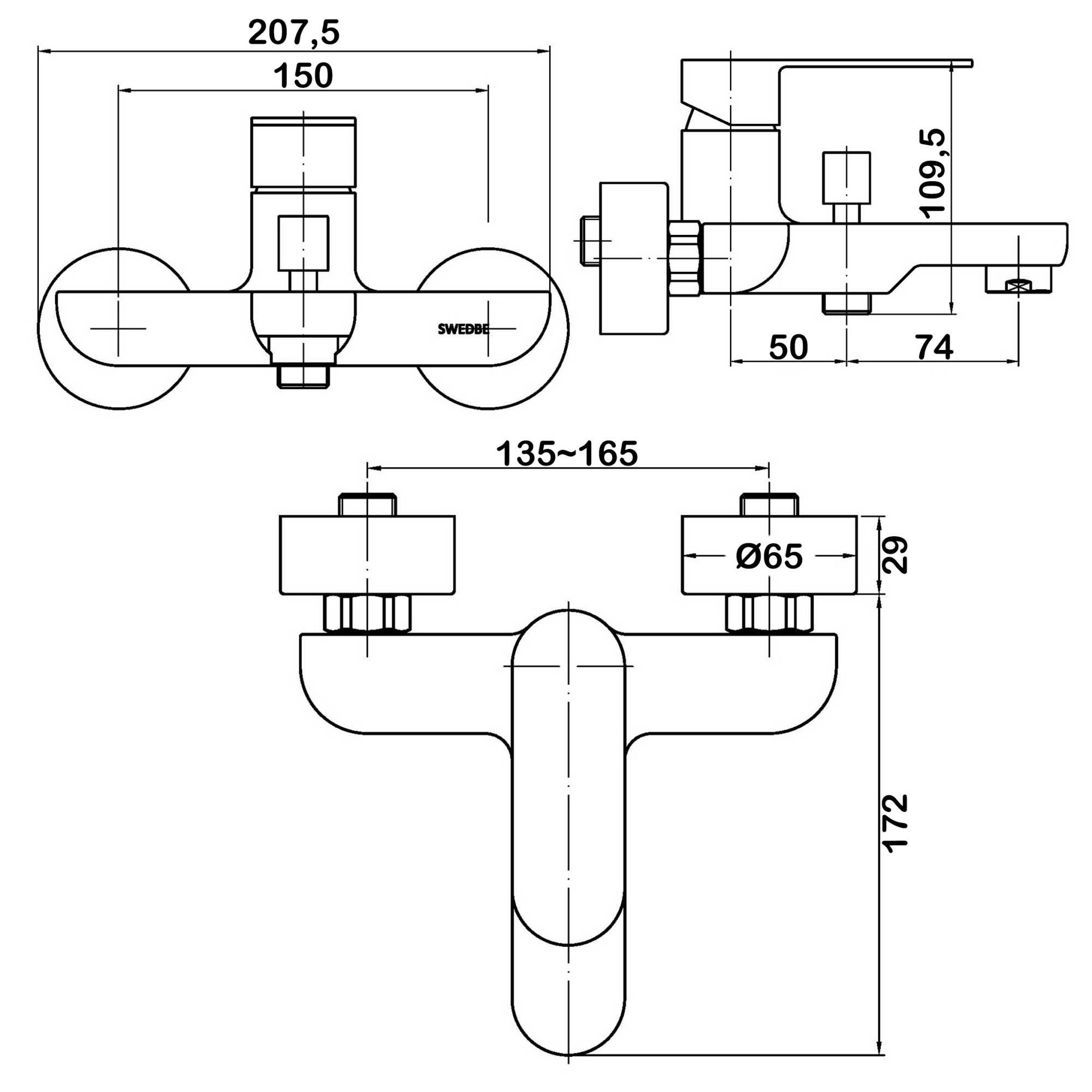 Смеситель для ванны Swedbe Vulcan 1130