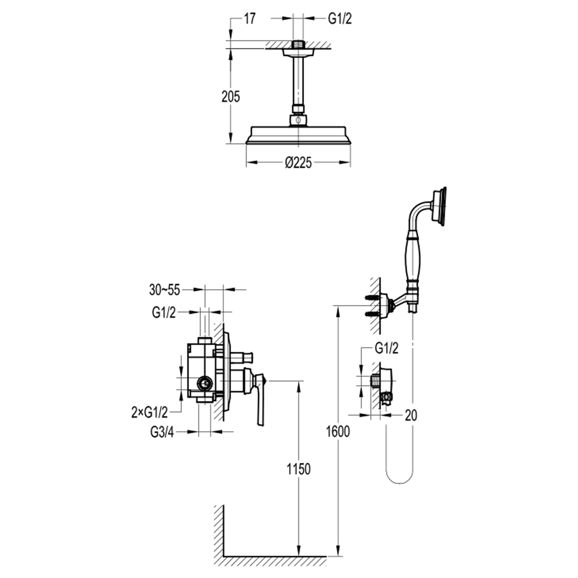 Семейный душ со смесителем встраиваемый Swedbe Terracotta Art 2516