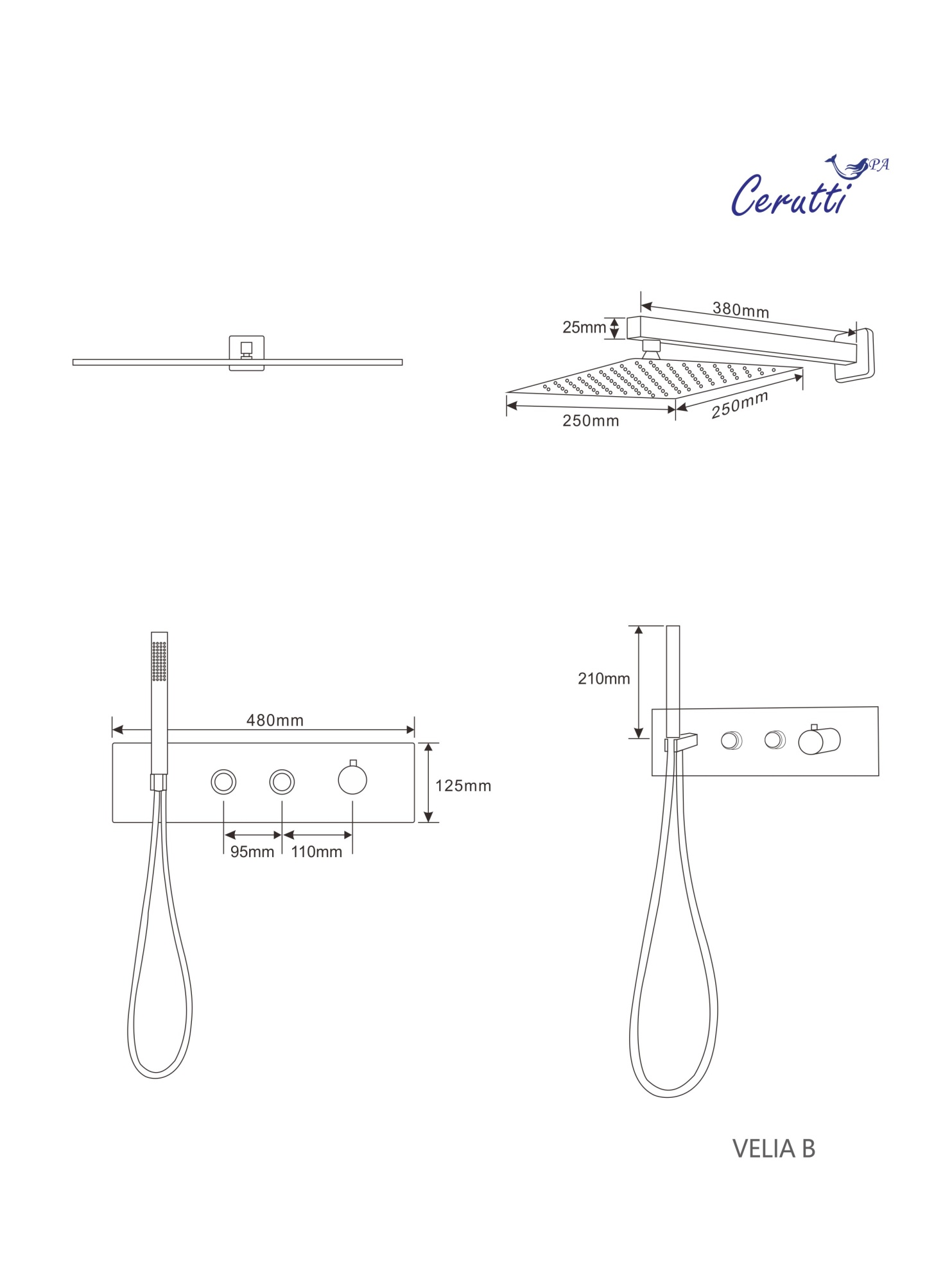Панель VELIA B душевая встраиваемая из нержавеющей стали Ceruttispa CT10399, цвет черный