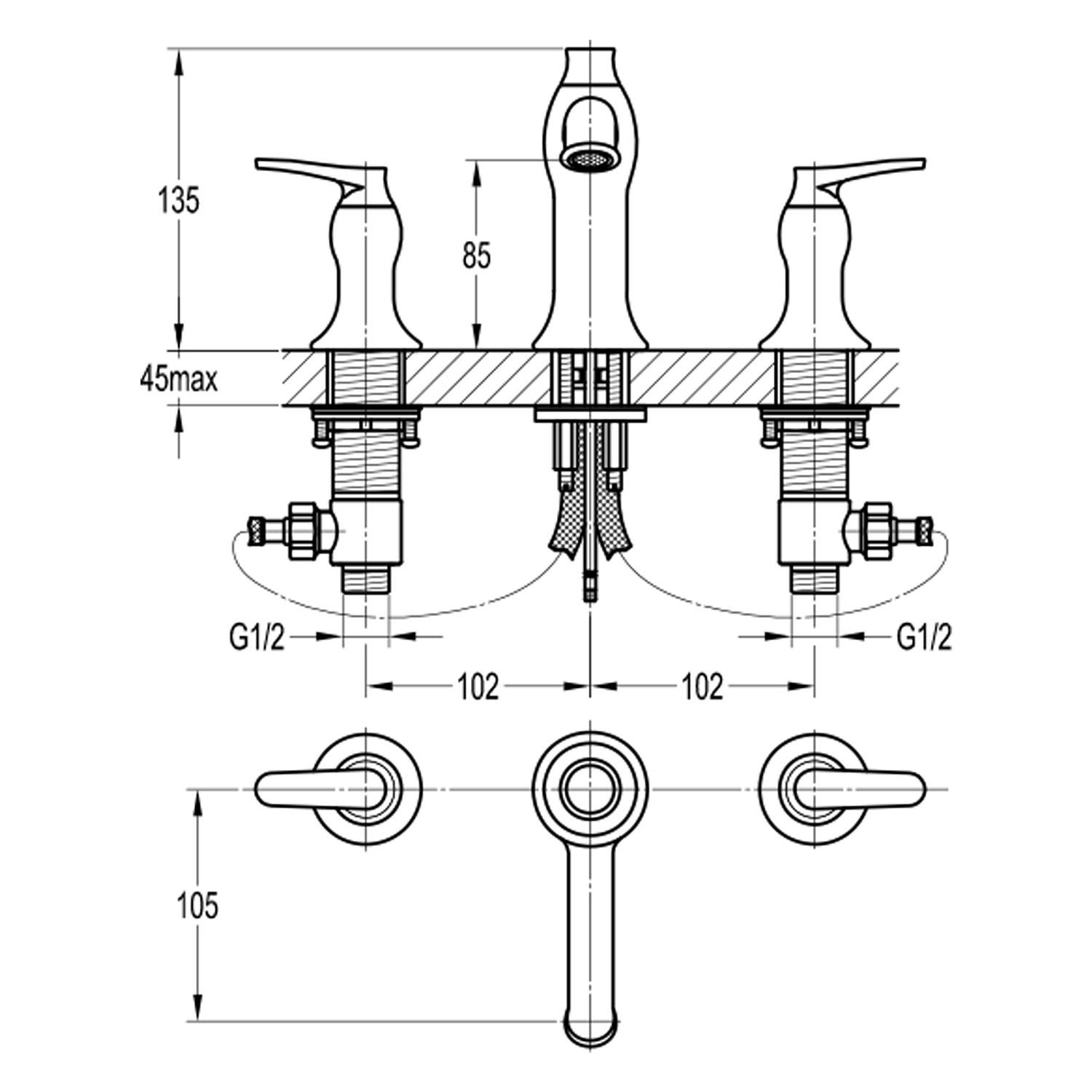 Смеситель для раковины на 3 отверстия Swedbe Terracotta 2550