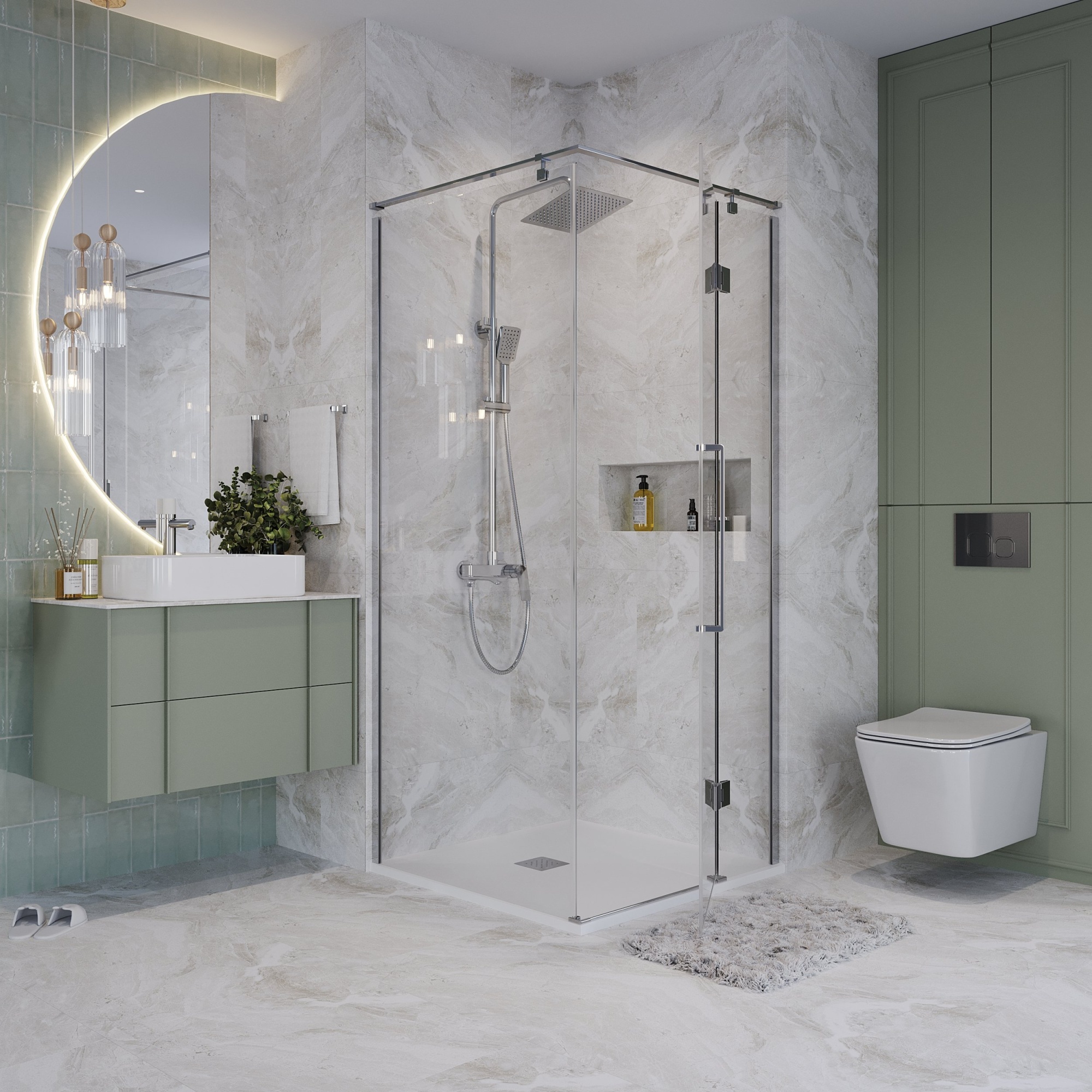 Душевое ограждение NG-6632-34 (100*100*195) квадрат, распашная, хром, стекло прозрачное