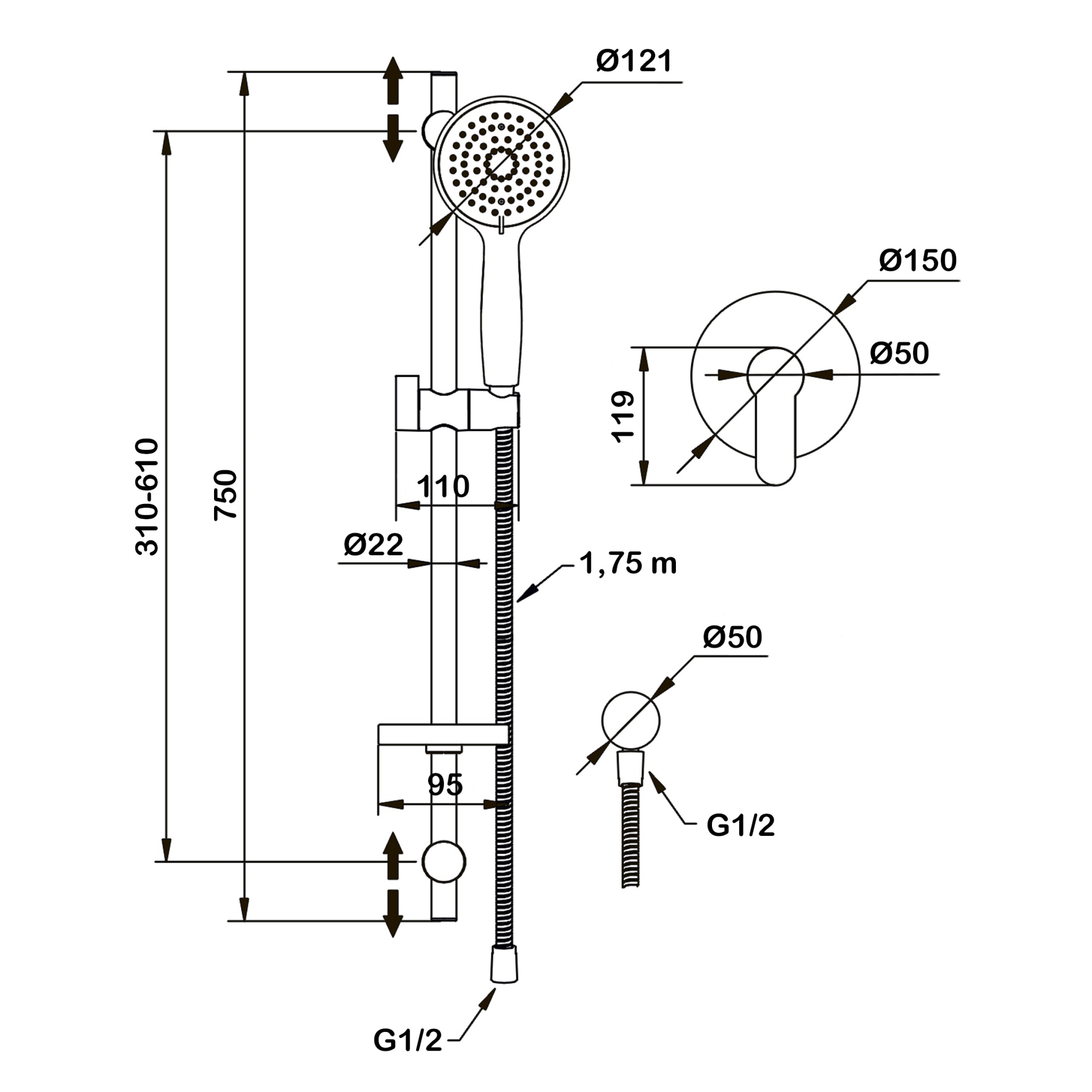 Душевой комплект со встраиваемым смесителем (с монтажным боксом) Swedbe Platta 5528G1